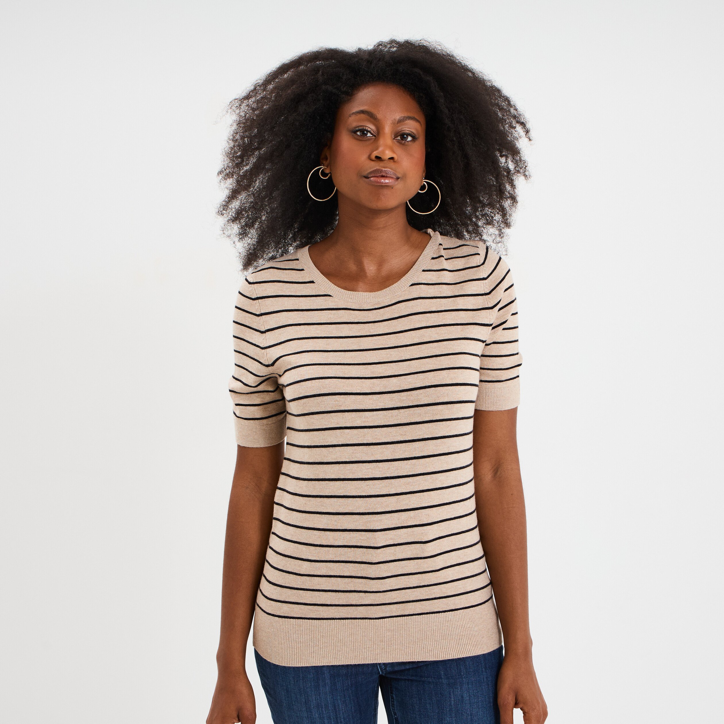 pull manches courtes col rond beige femme Pull manches courtes col rond beige femme