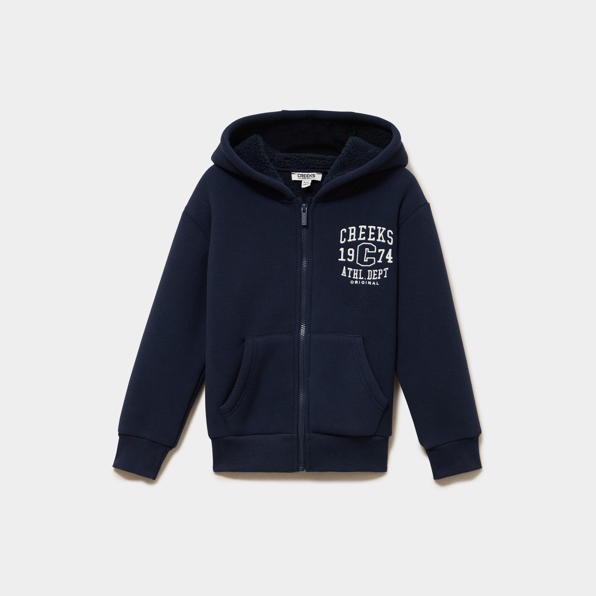 Gilet zipp&eacute; polaire doubl&eacute; &agrave; capuche bleu marine gar&ccedil;on