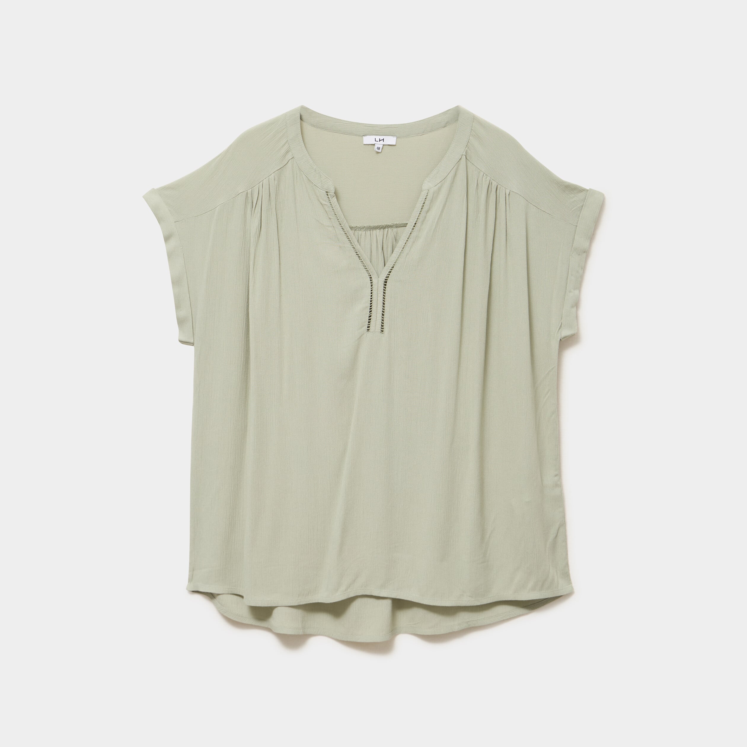 Blouse col en V manches courtes vert kaki femme grande taille