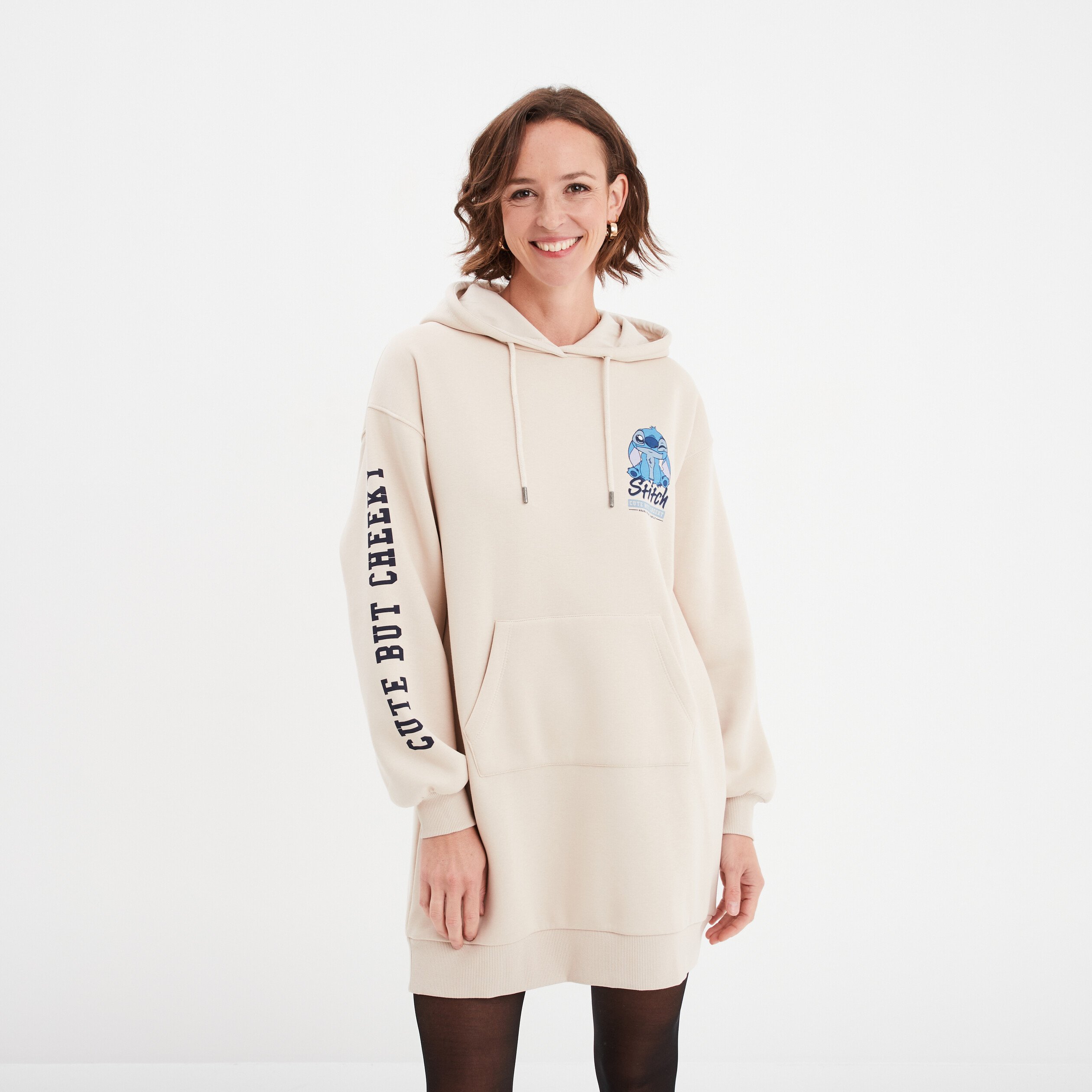 Robe sweat hoodie a capuche Stitch sable femme