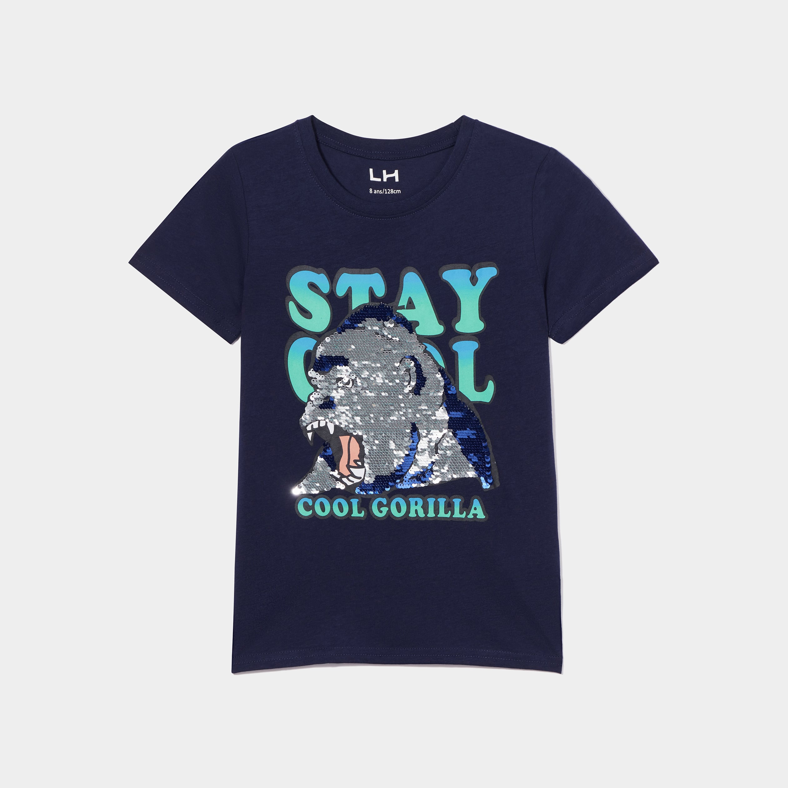 T-shirt sequins r&eacute;versibles bleu marine gar&ccedil;on