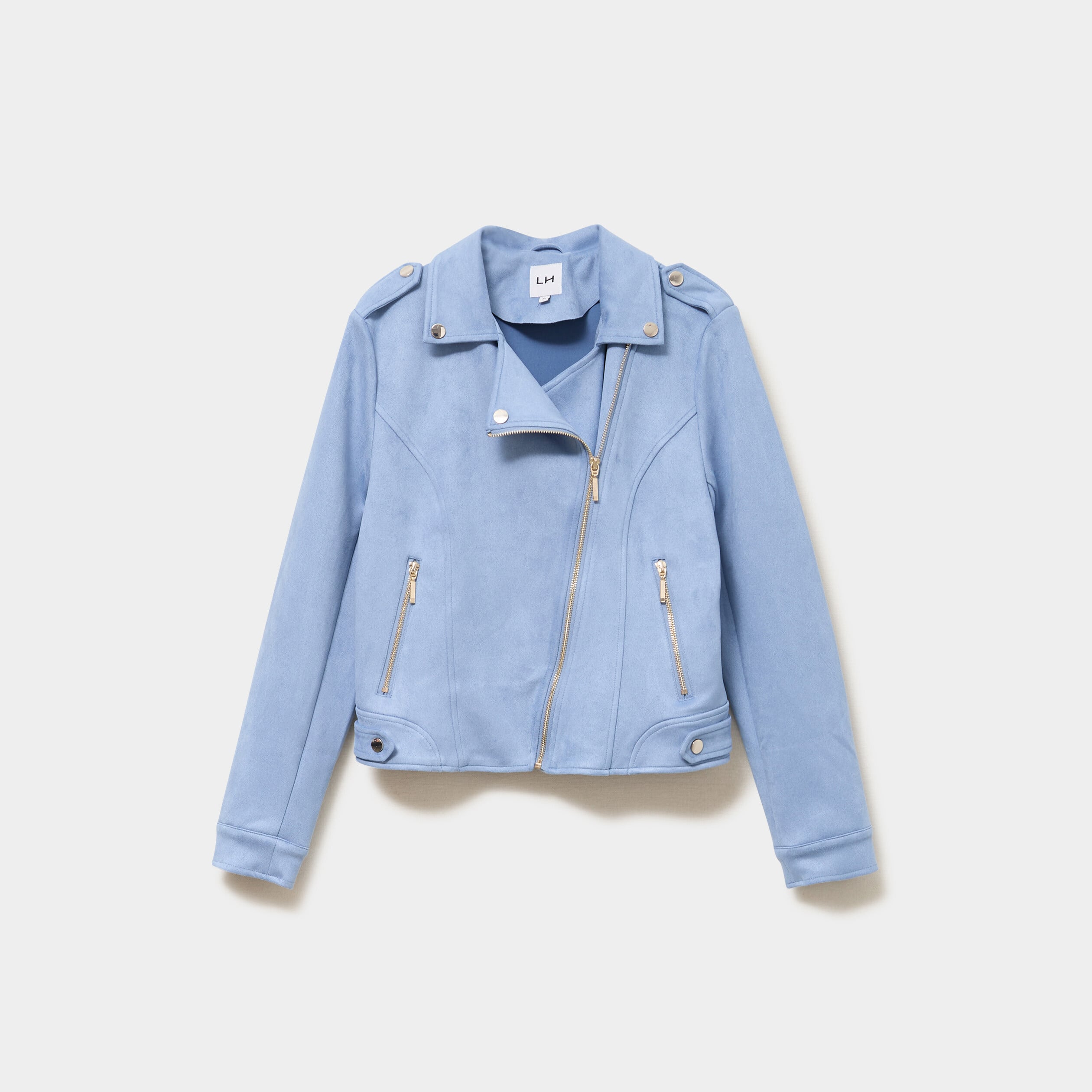 Veste courte esprit biker effet su&eacute;dine bleu gris femme