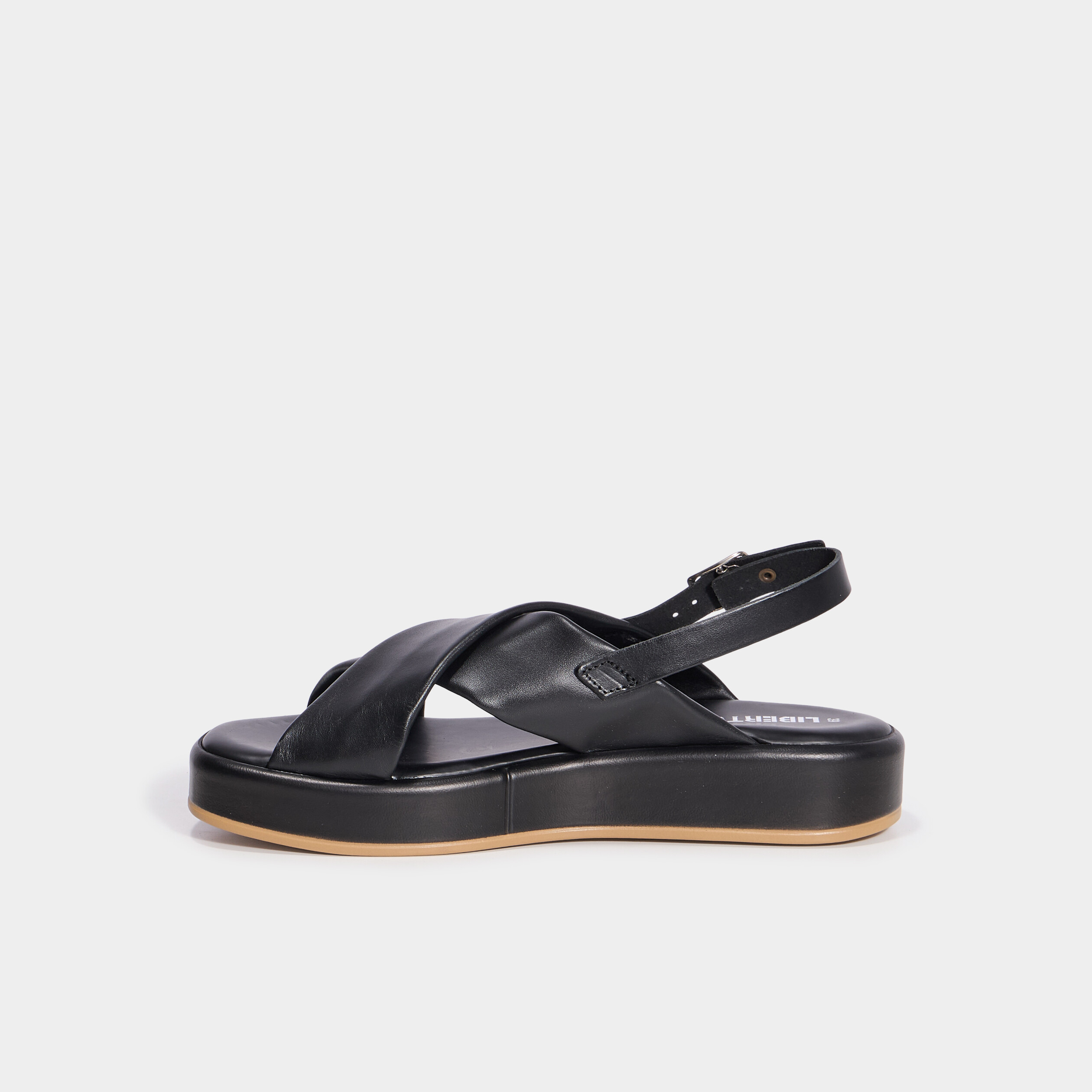 Sandales plateformes &agrave; brides crois&eacute;es noir femme