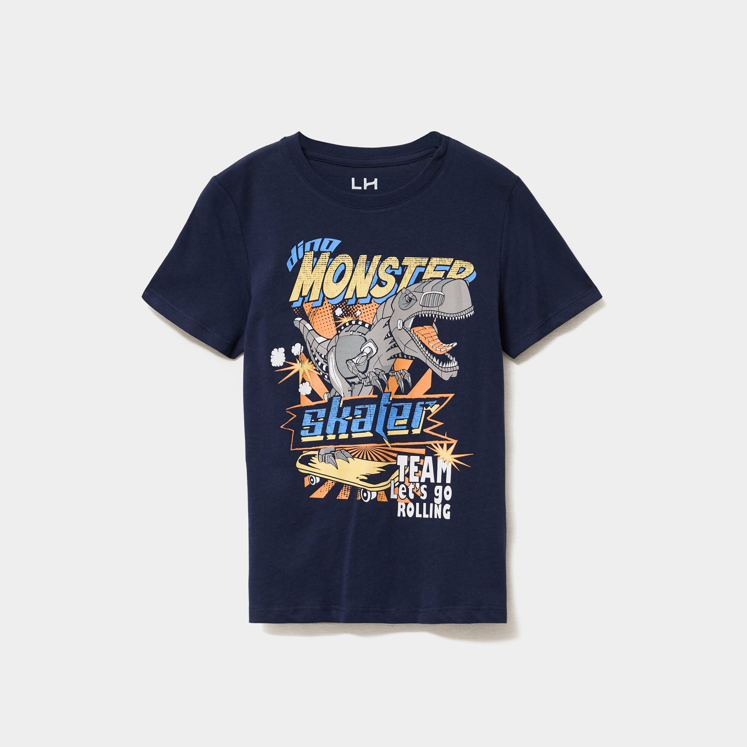 T-shirt col rond manches courtes coton bleu marine gar&ccedil;on