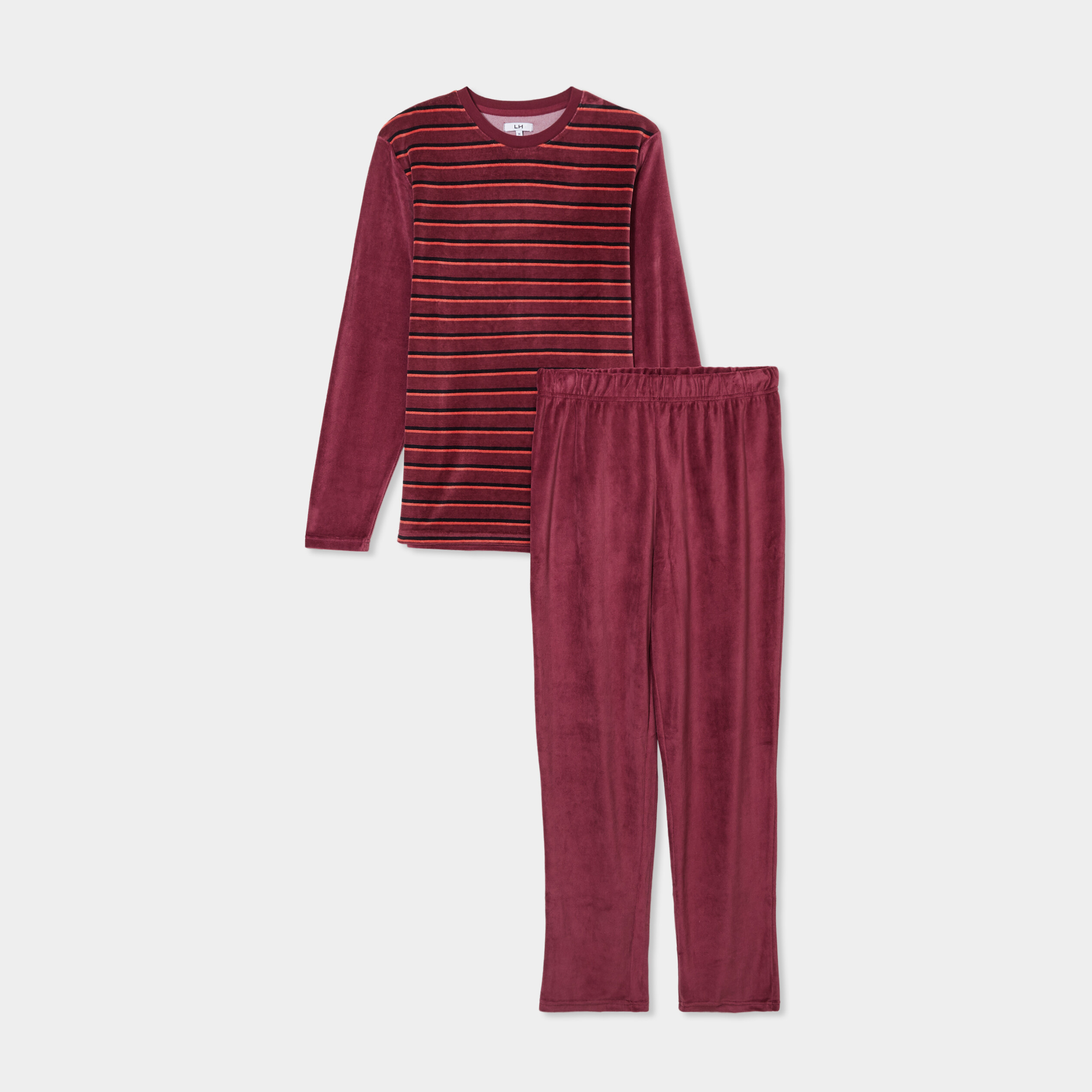 Ensemble pyjama velours 2 pieces bordeaux homme La Halle