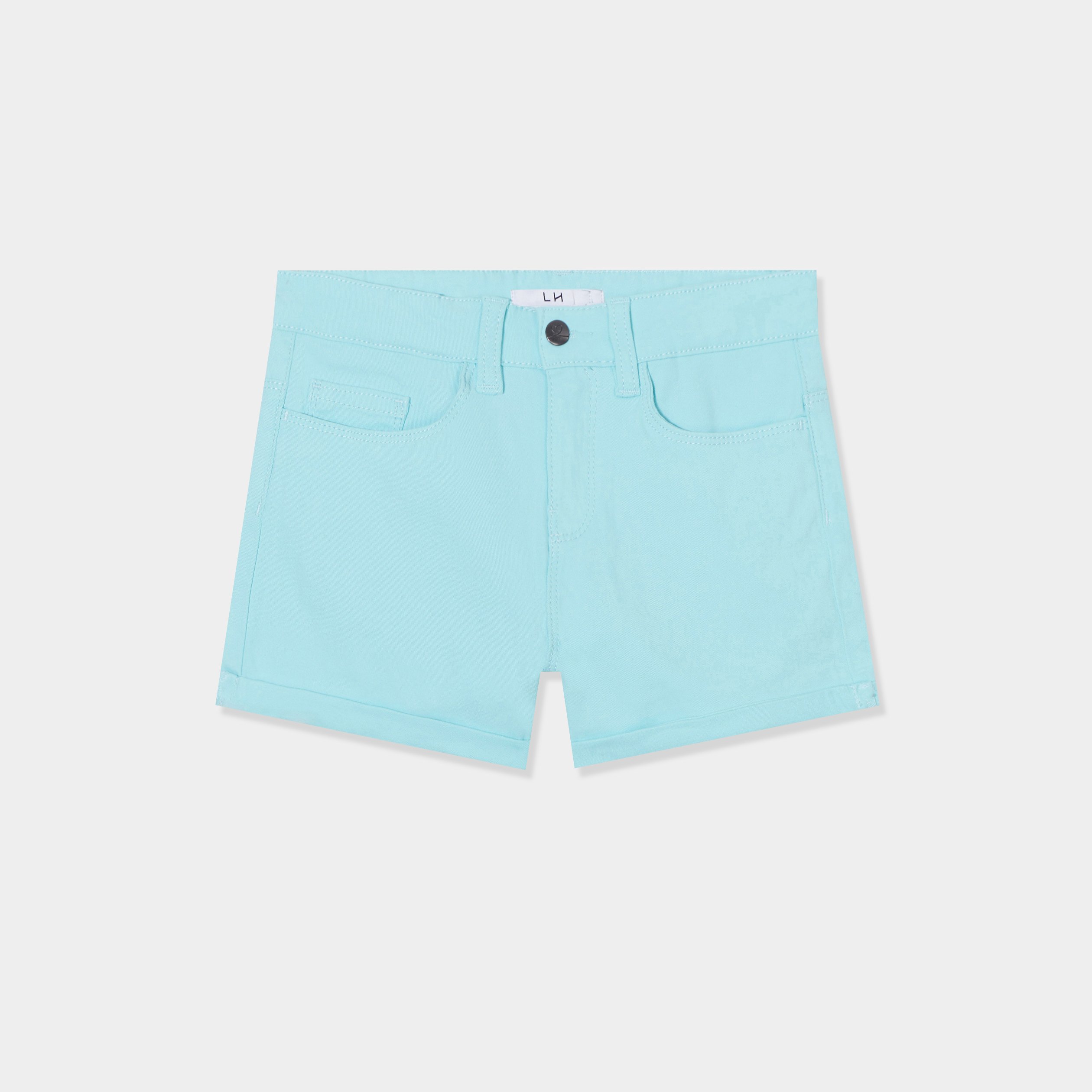 short ajuste en twill bleu turquoise fille Short ajusté en twill bleu turquoise fille