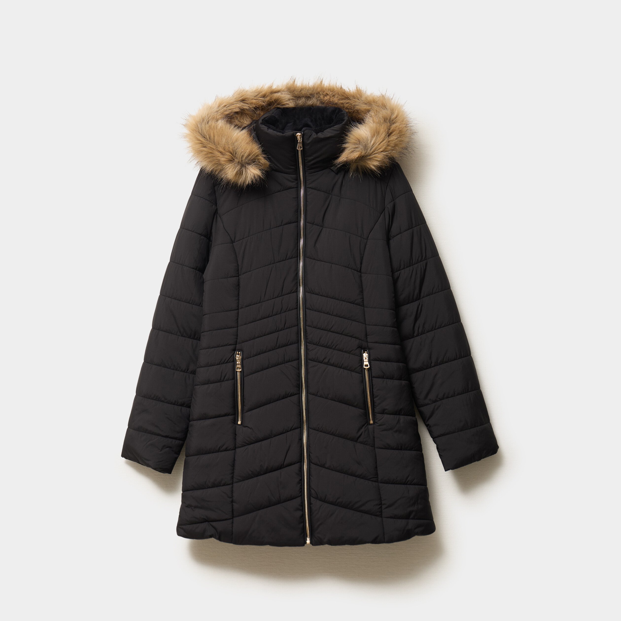Doudoune mi-longue à capuche noir femme La Halle