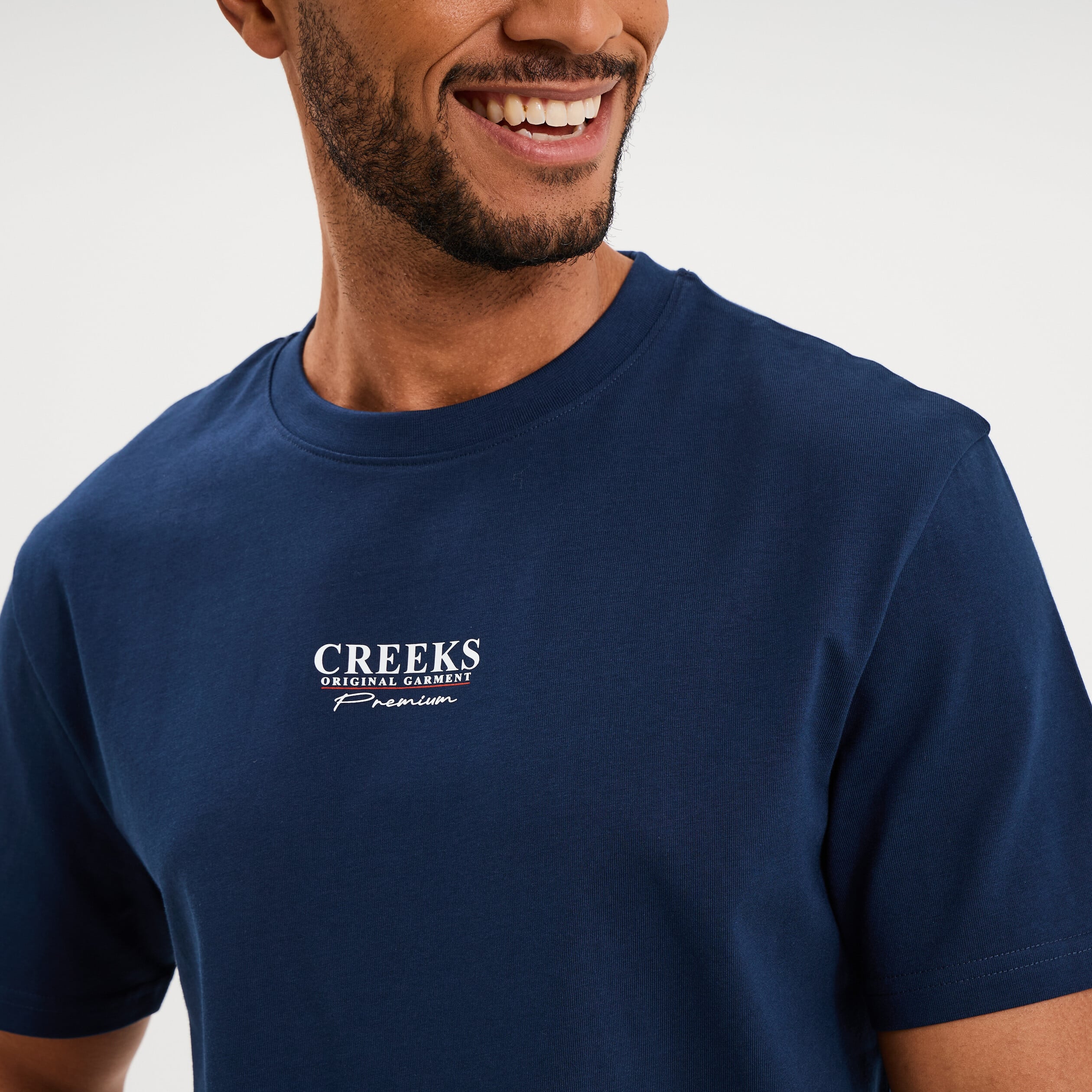 T-shirt droit manches courtes coton bleu fonc&eacute; homme