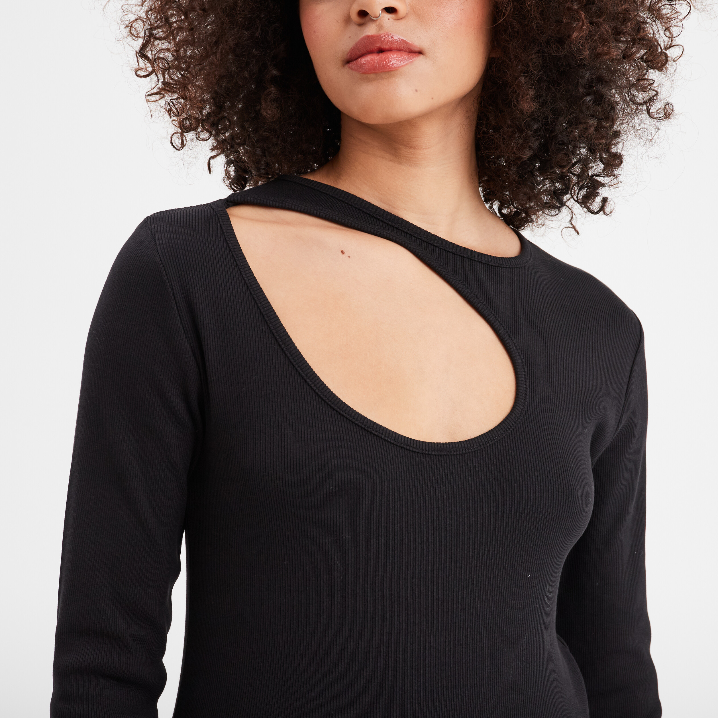 T-shirt côtelé avec ouverture Liberto noir femme