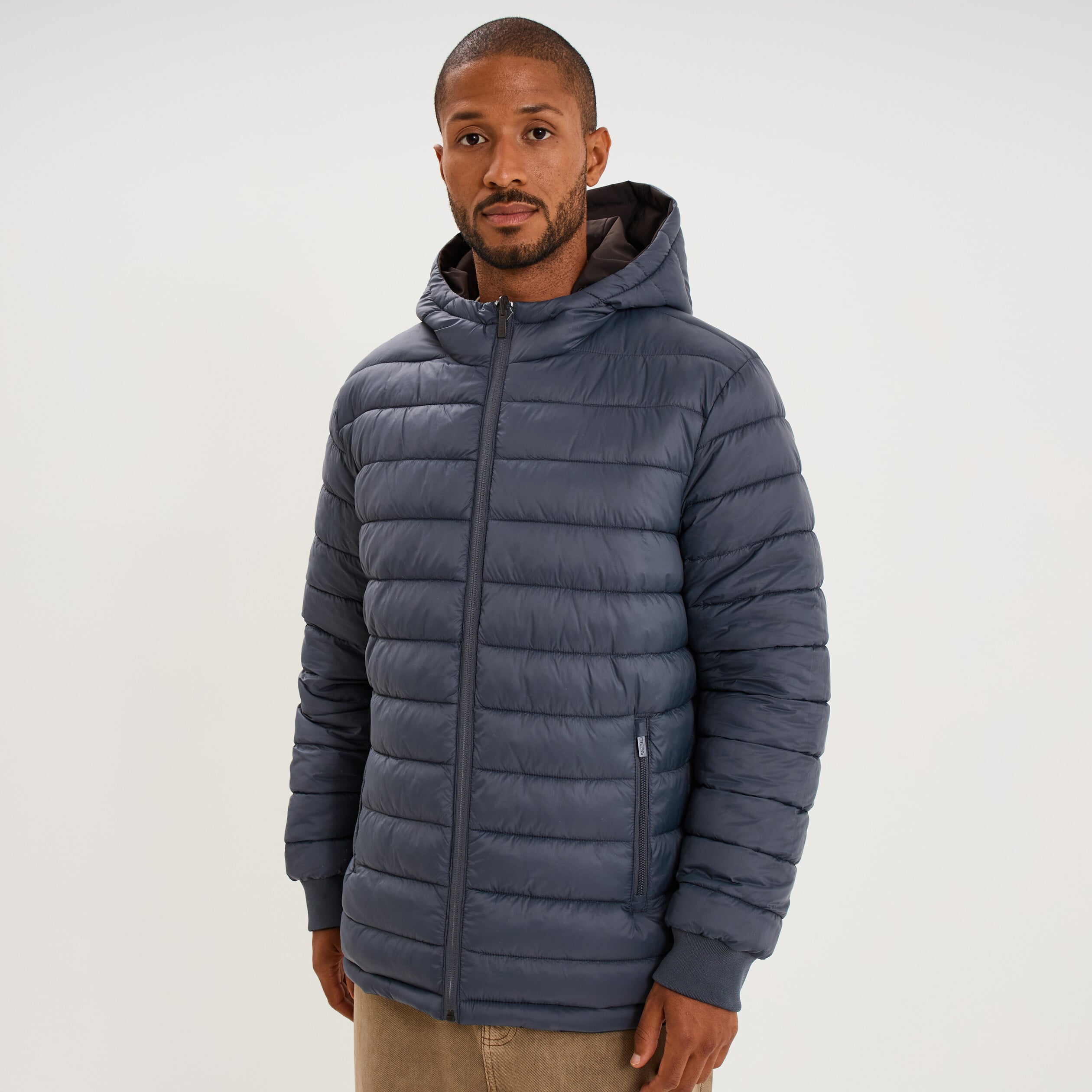 Blouson r&eacute;versible &agrave; capuche zipp&eacute; marron fonc&eacute; homme