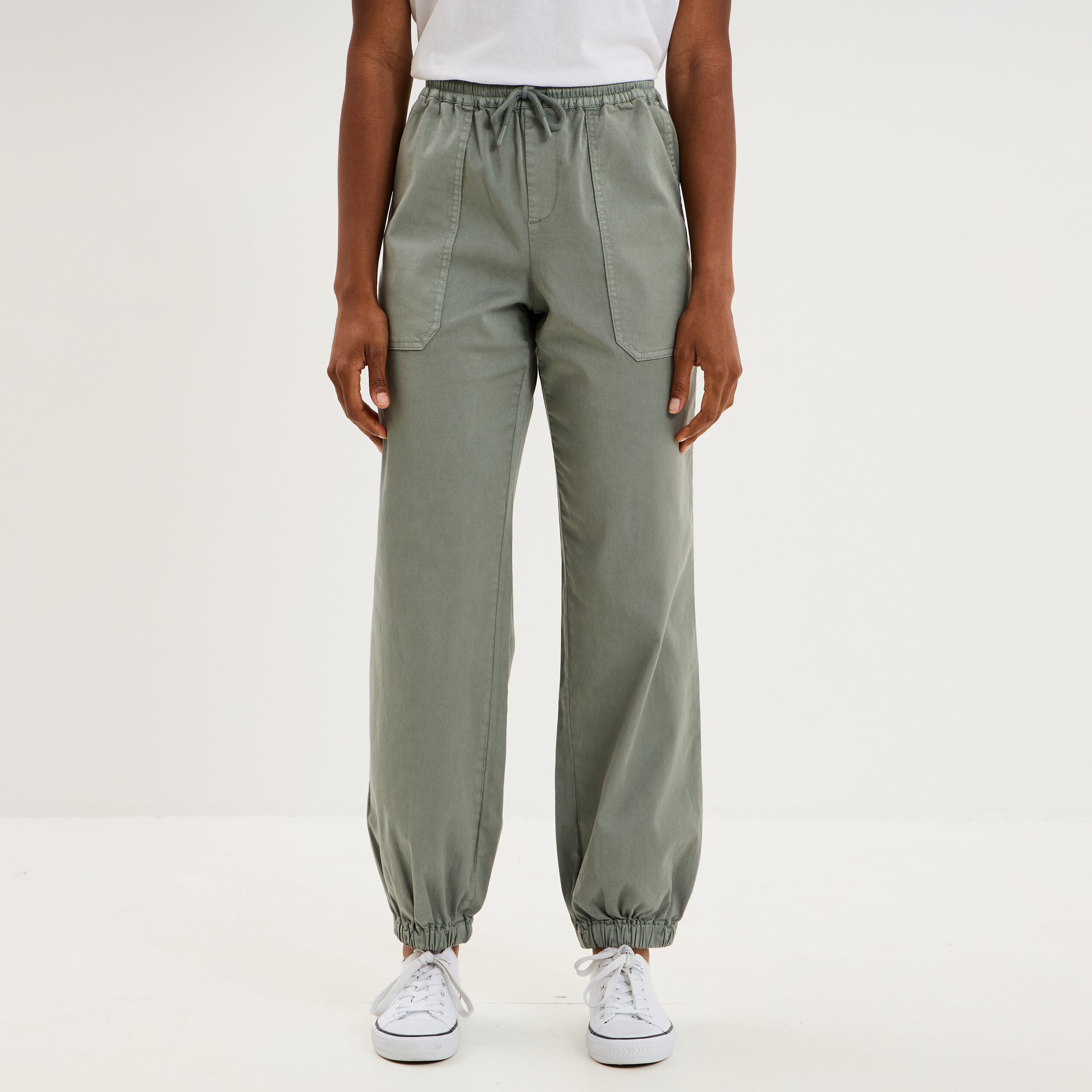Pantalon molleton cargo droit cropped vert pastel femme