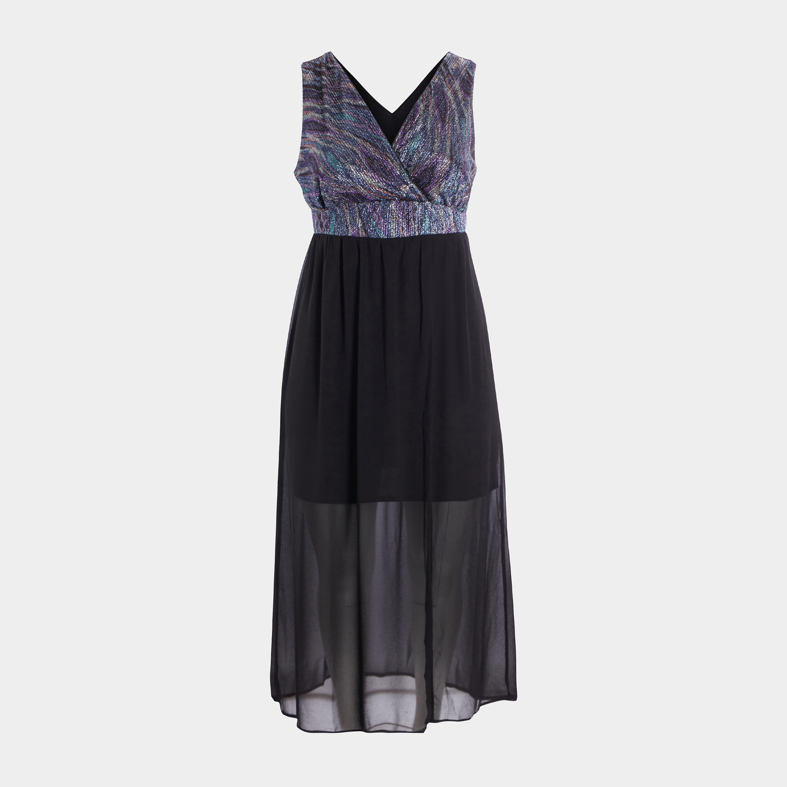 robe longue evasee col cache coeur noir femmegt Robe longue évasée col cache-coeur noir femme grande taille
