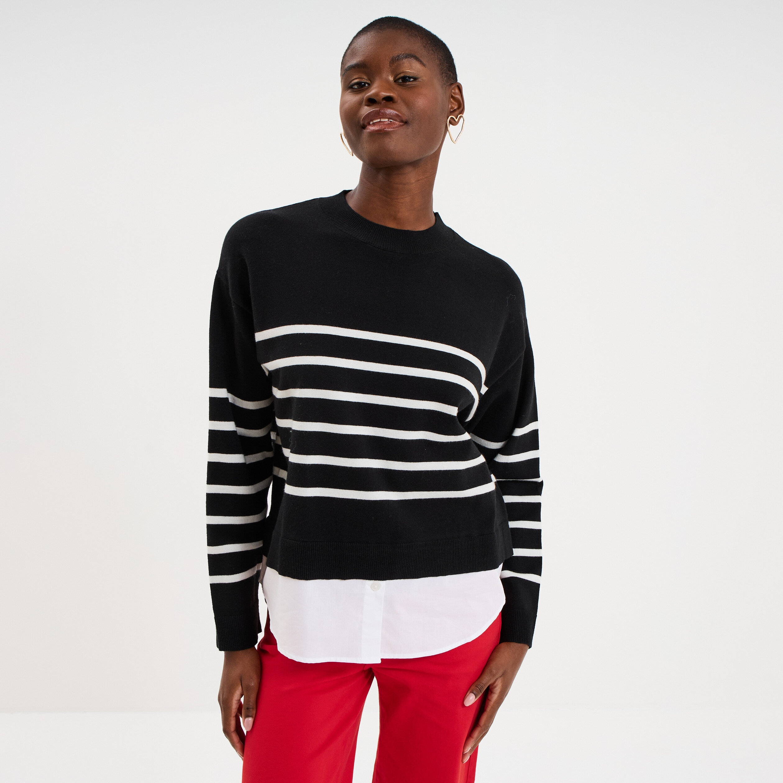 Pull effet 2-en-1 noir femme