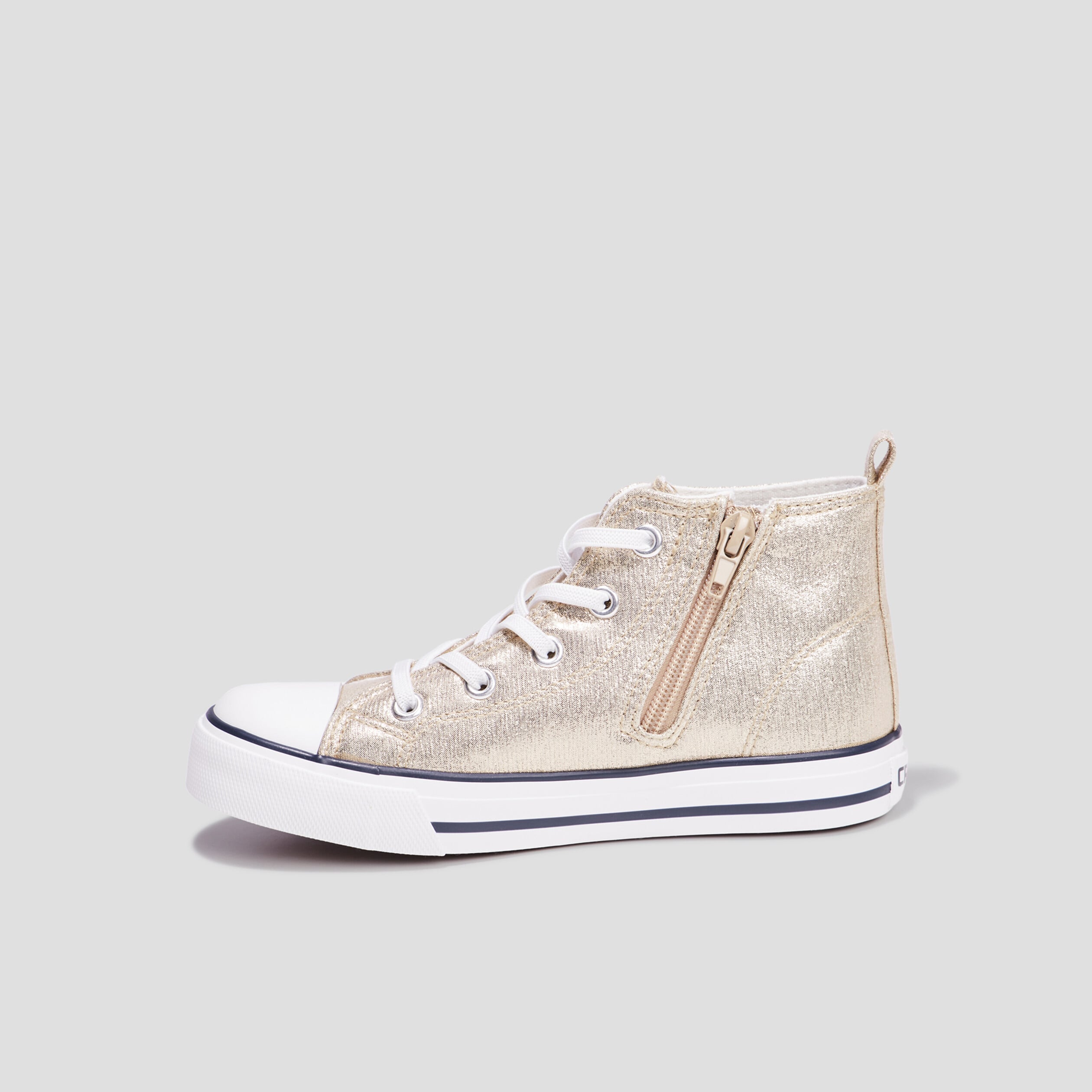 Baskets montantes en toile bout renforc&eacute; jaune or fille