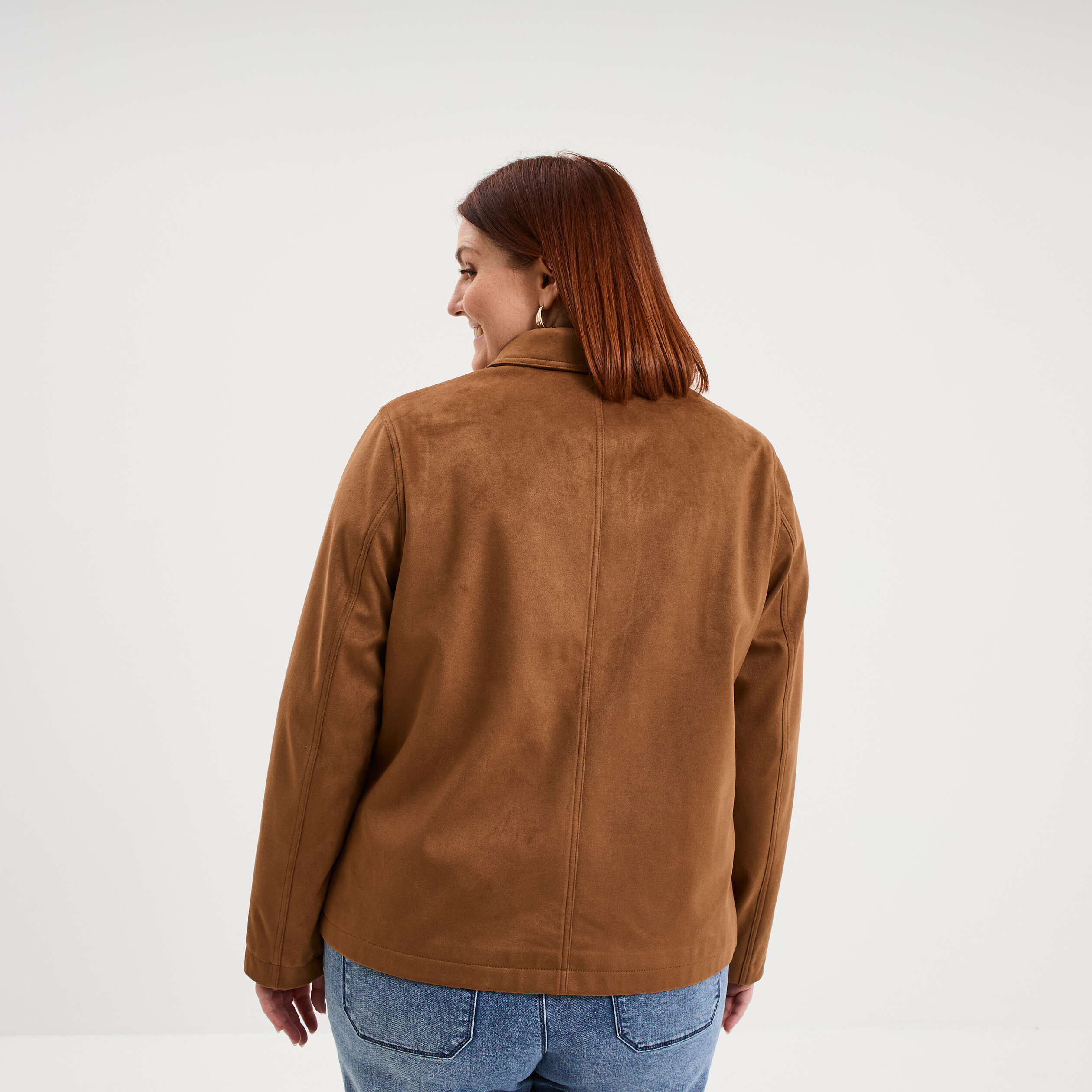 Veste effet su&eacute;dine boutonn&eacute;e marron femme grande taille