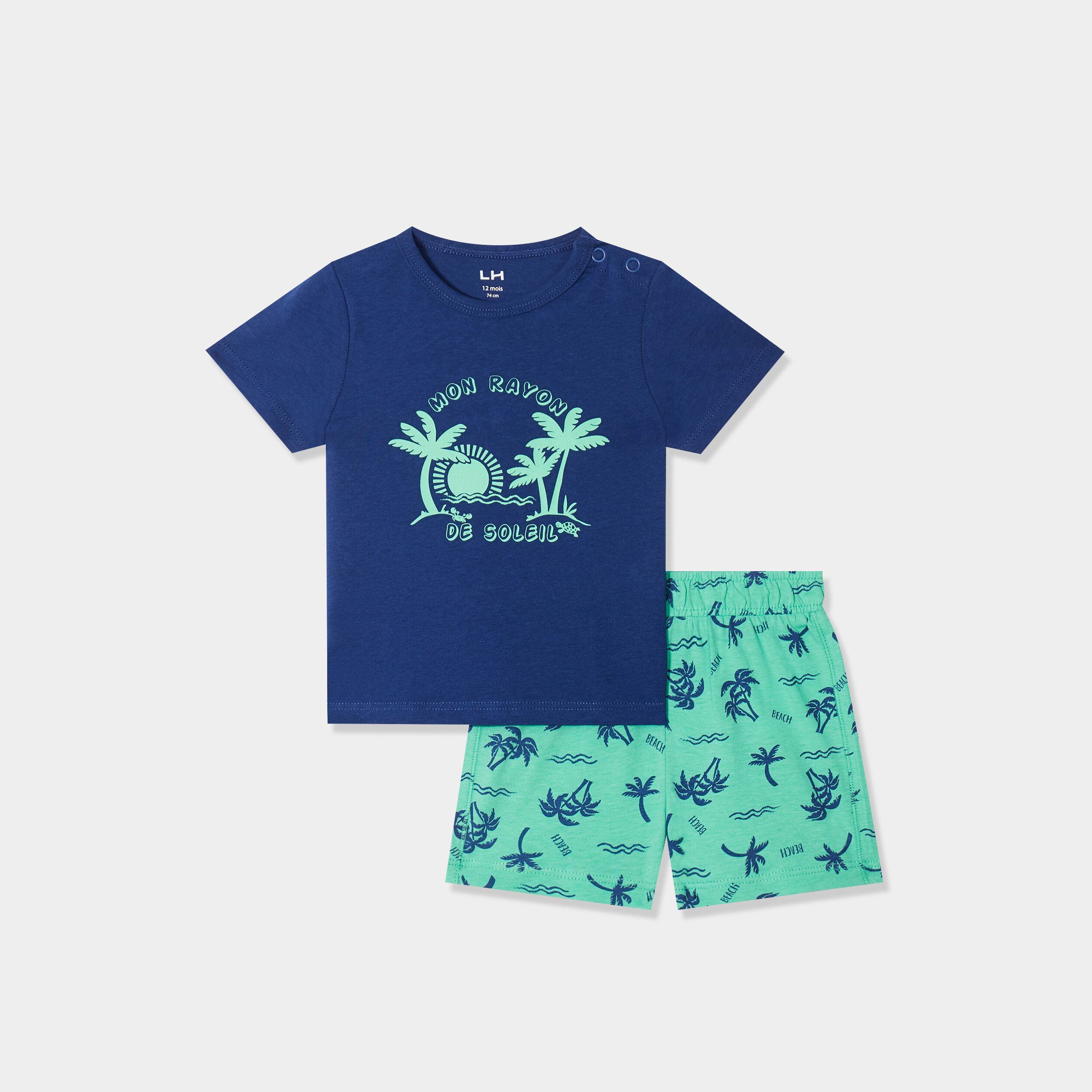 ensemble 2 pieces t shirt et short coton vert bebeg Ensemble 2 pièces t-shirt et short coton vert bébé garçon