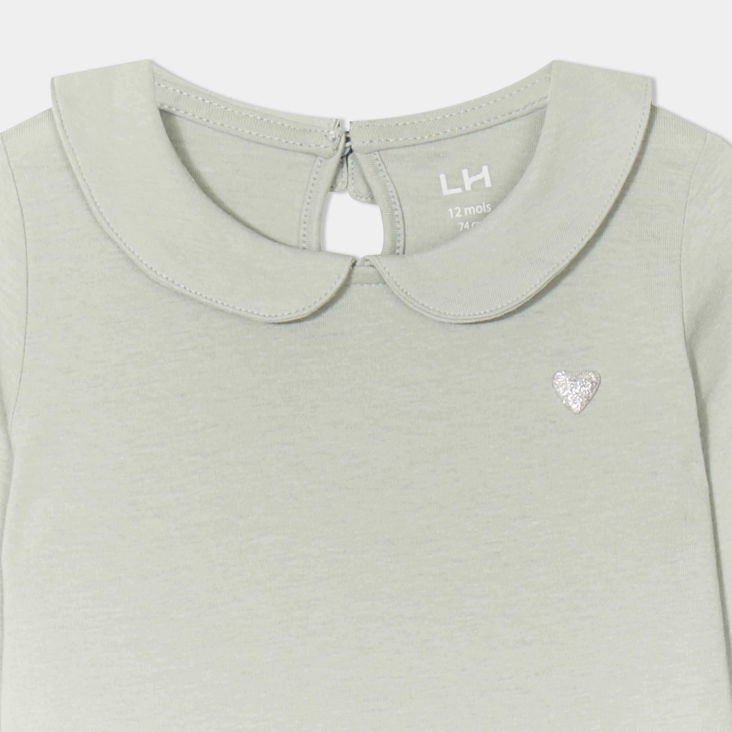 t shirt col claudine manches longues vert pastel bebef T-shirt col claudine manches longues vert pastel bébé fille