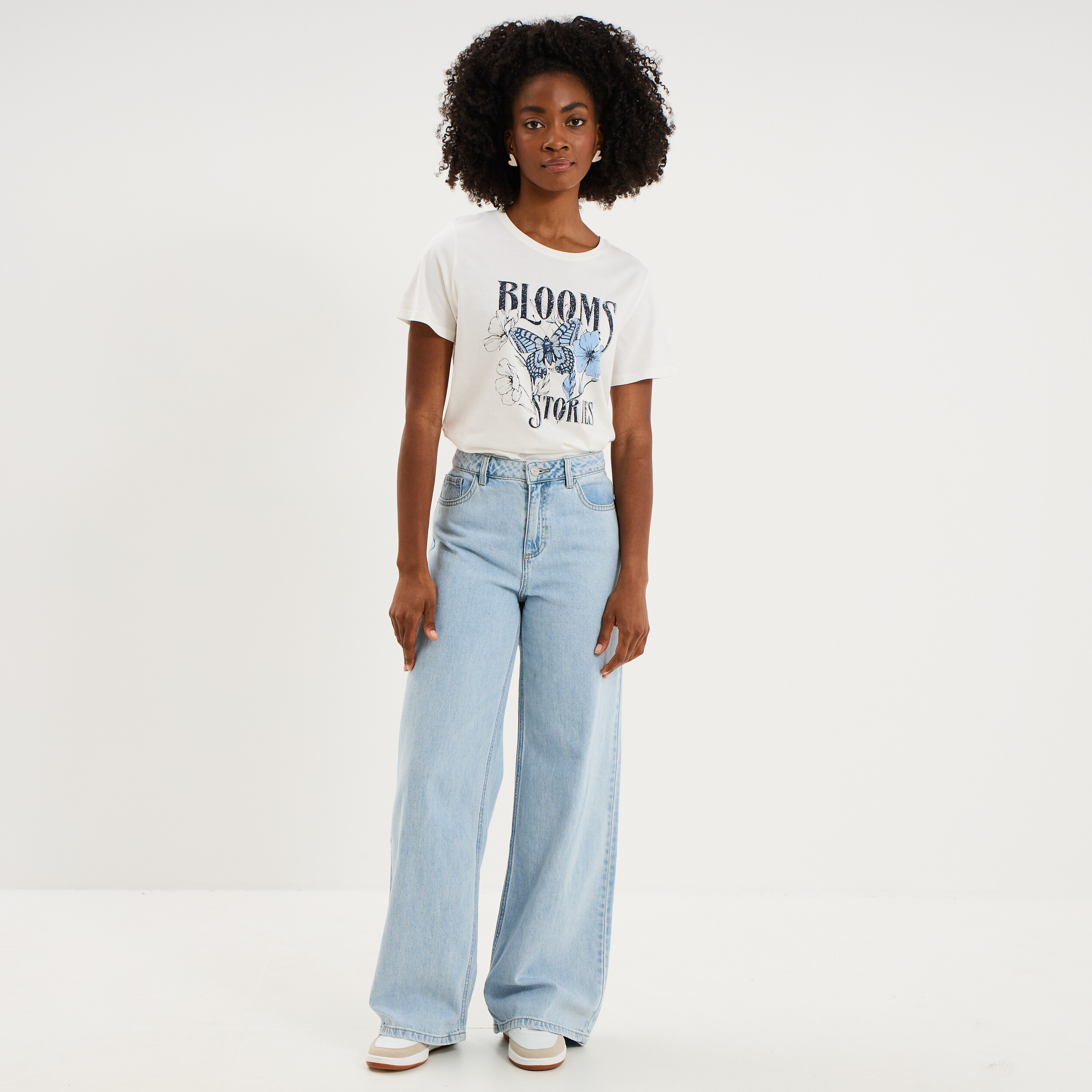 T-shirt ajust&eacute; manches courtes coton blanc femme