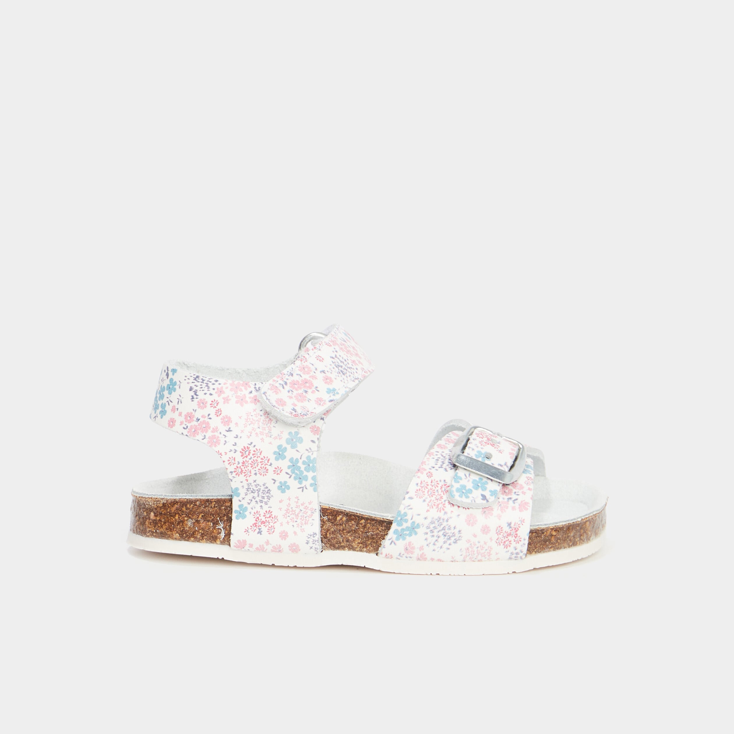 Sandales &agrave; scratchs en cuir blanc b&eacute;b&eacute; fille