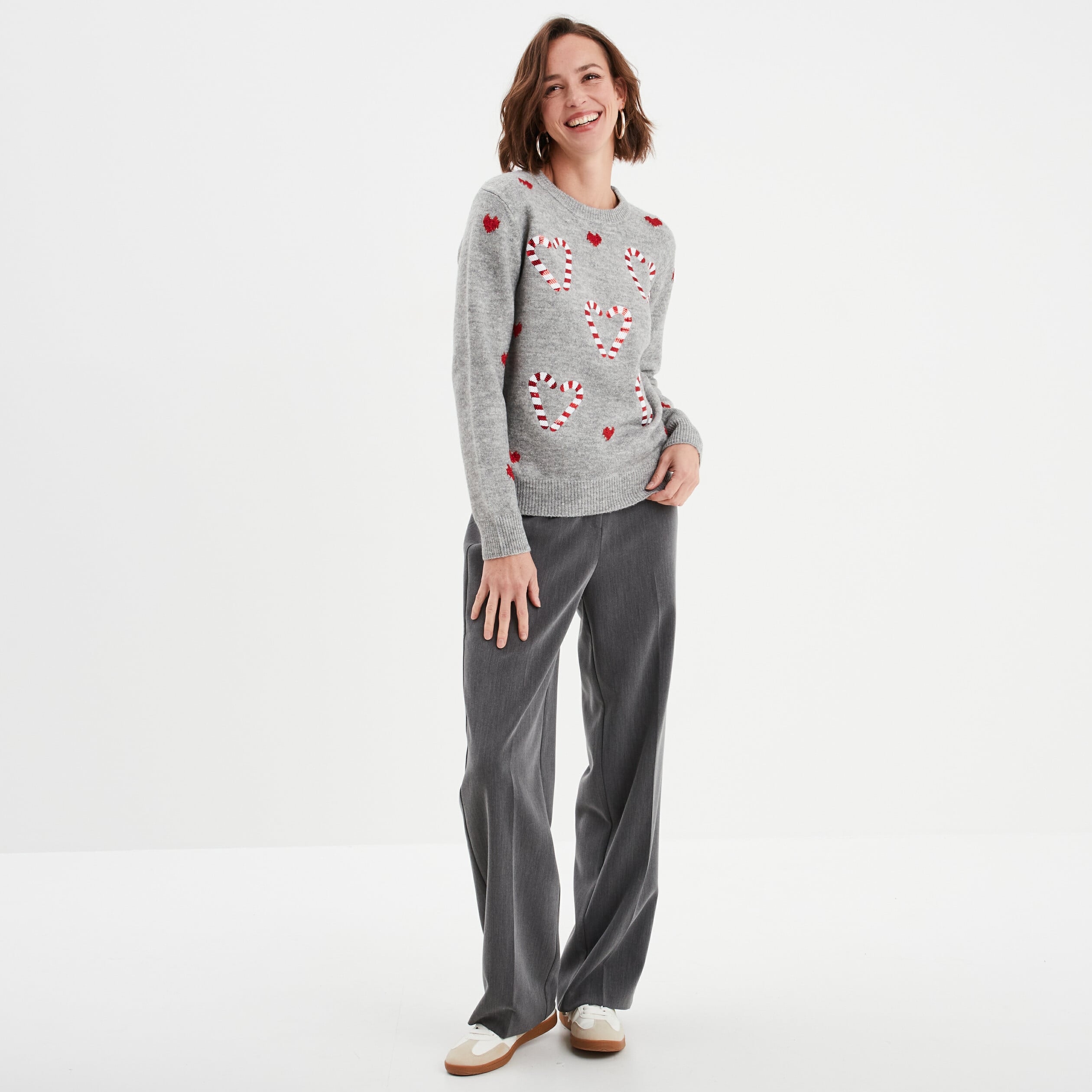 Pull No&euml;l avec sequins et col rond gris clair femme