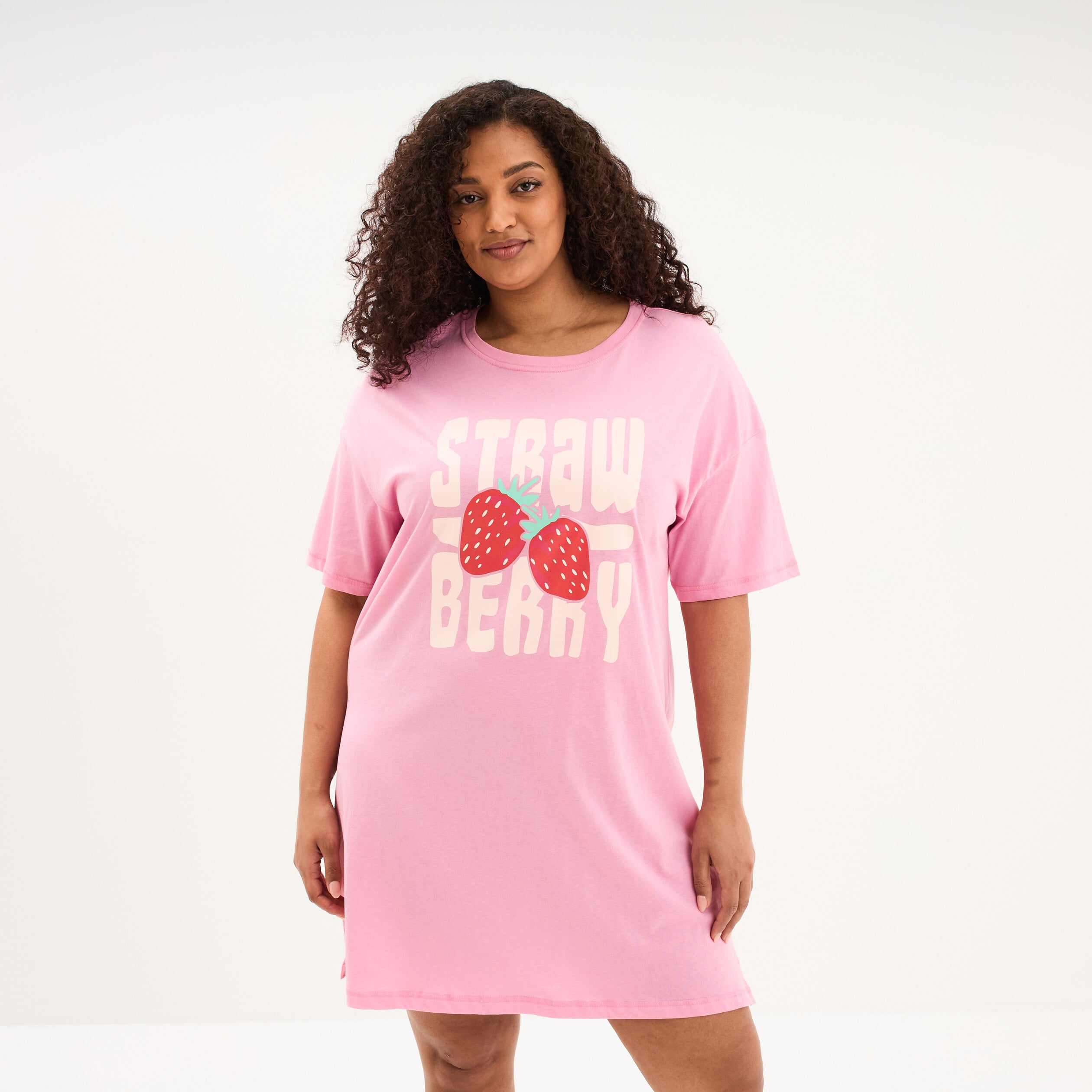 Chemise de nuit courte coton rose femme grande taille