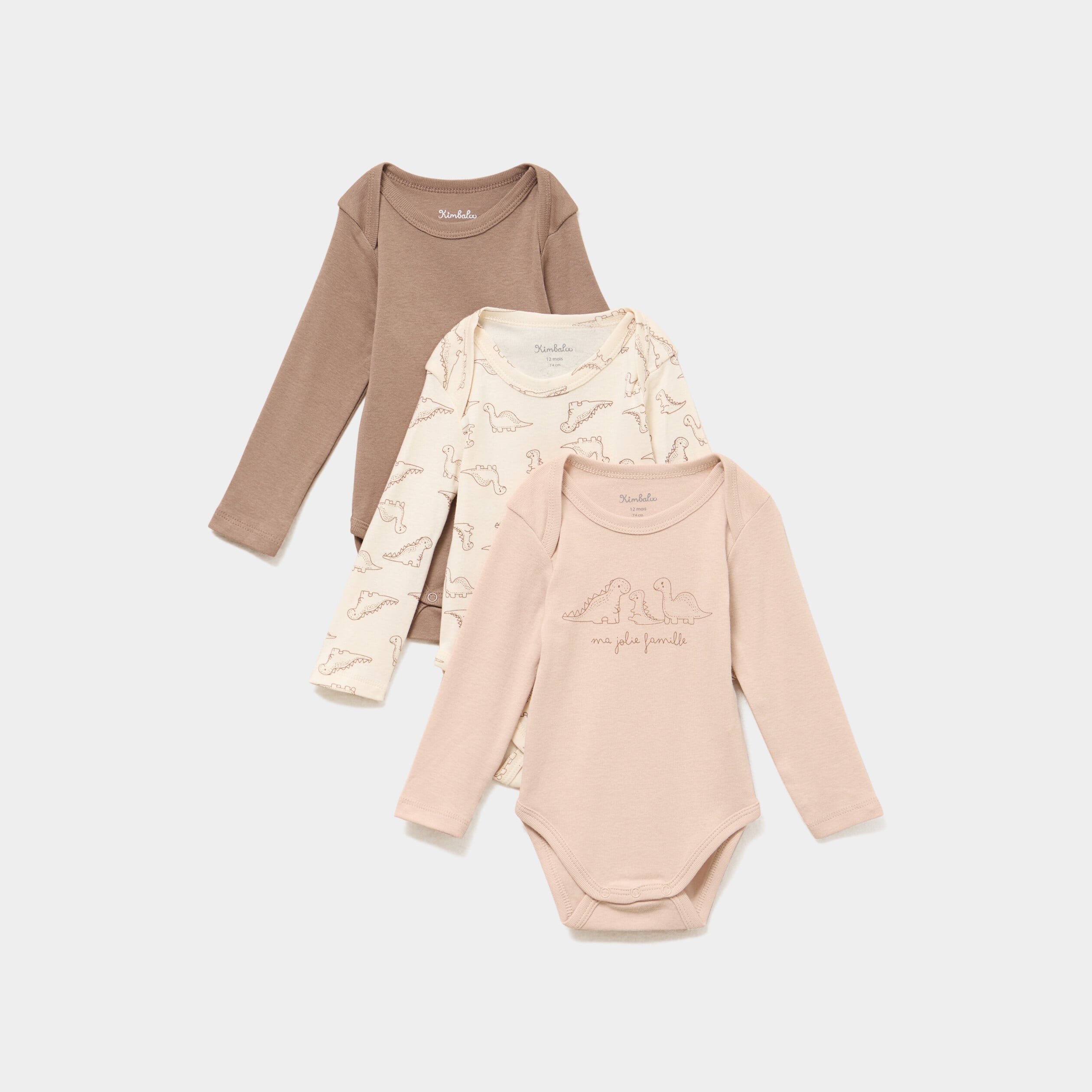 Lot 3 bodies US coton manches longues marron b&eacute;b&eacute;