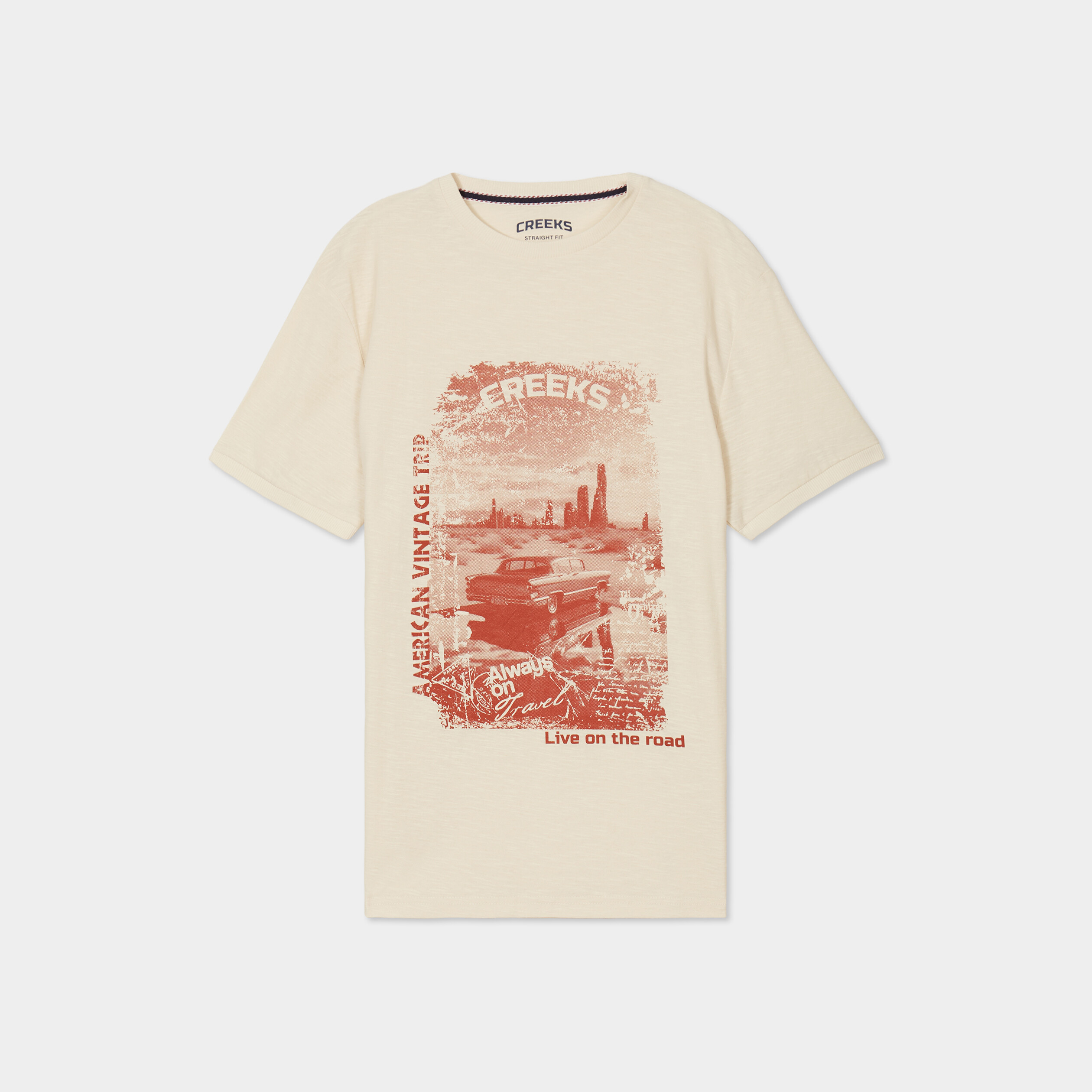 t shirt manches courtes coton creeks ecru homme T-shirt manches courtes coton Creeks ecru homme