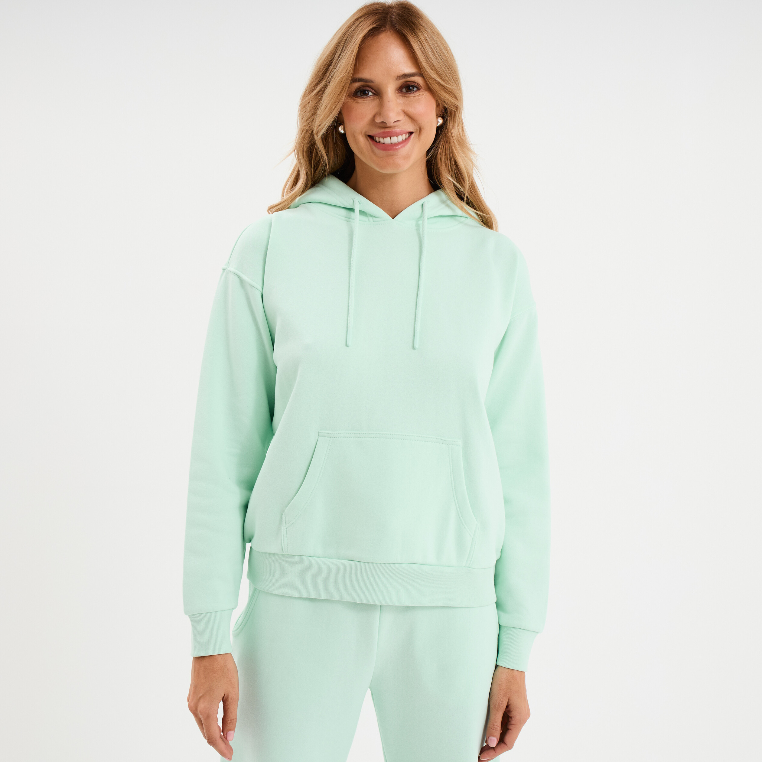 Sweat hoodie molleton &agrave; capuche vert clair femme