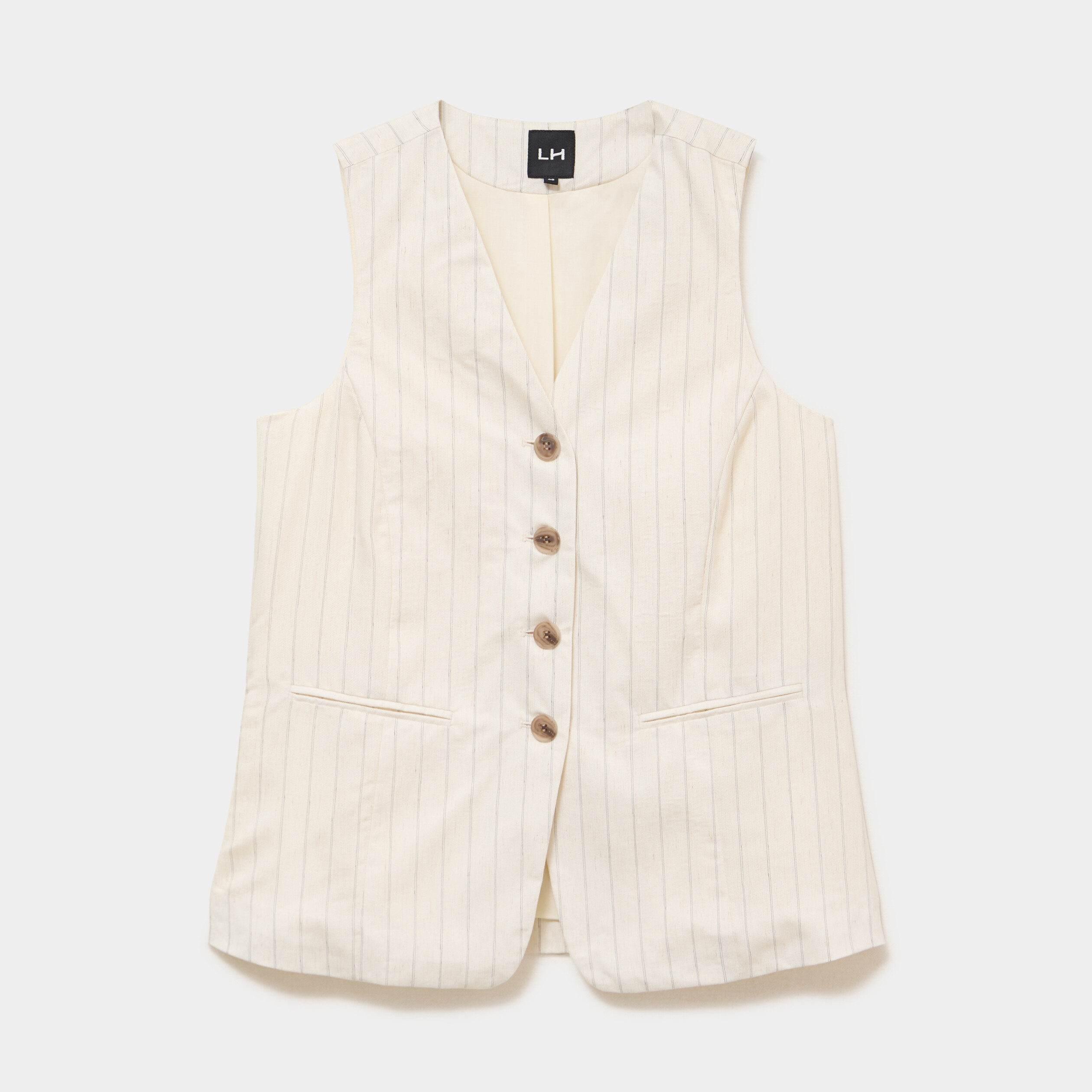 Veste sans manches ajust&eacute;e boutonn&eacute;e ecru femme