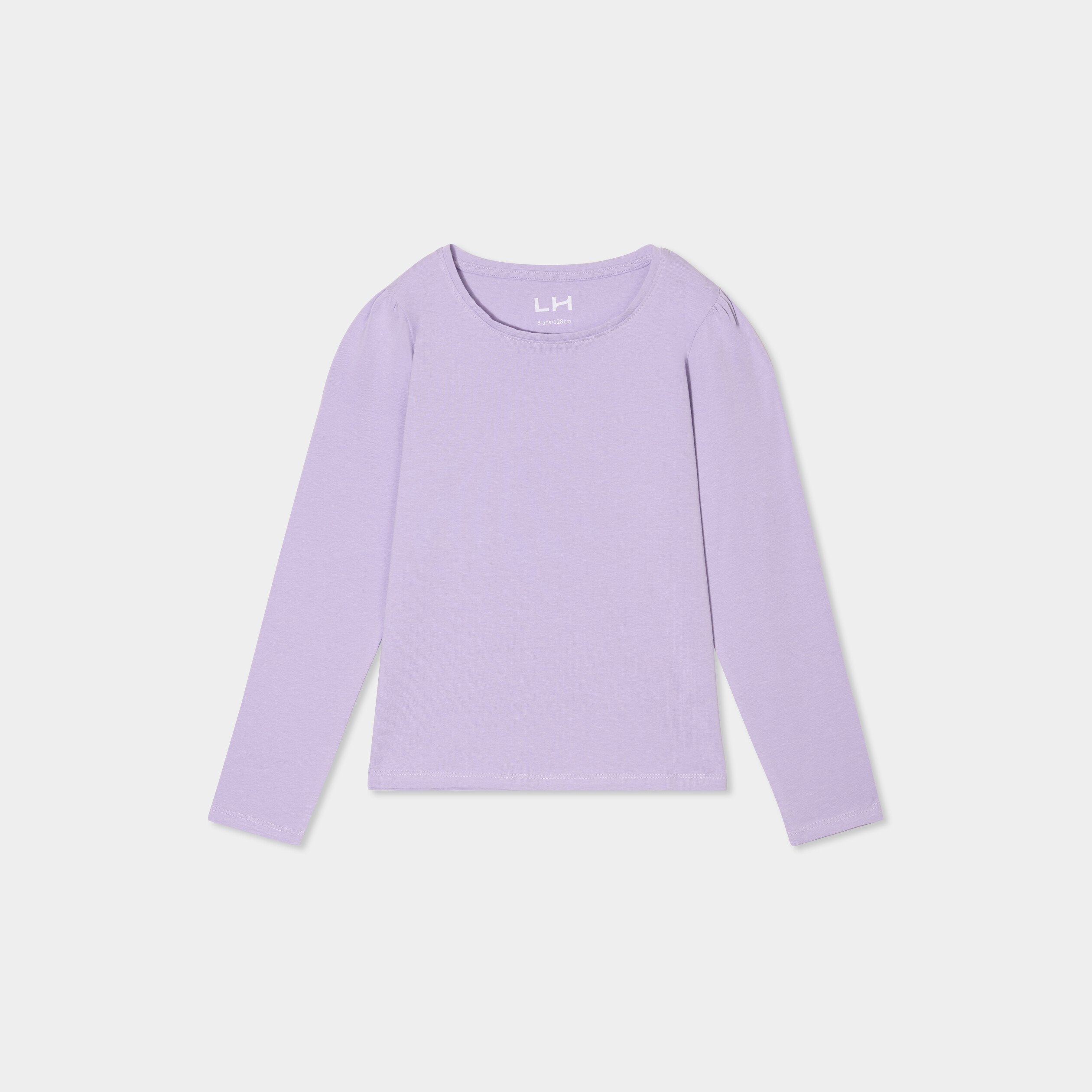 t shirt coton manches longues a fronces mauve fille T-shirt coton manches longues à fronces mauve fille