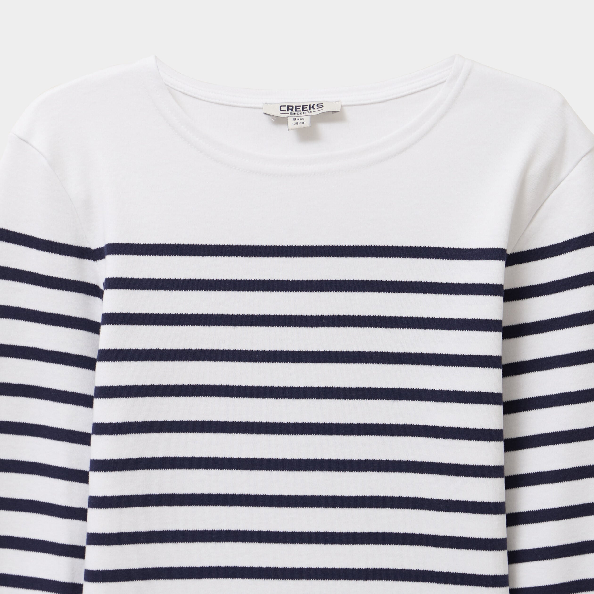 T-shirt marini&egrave;re coton manches longues blanc gar&ccedil;on