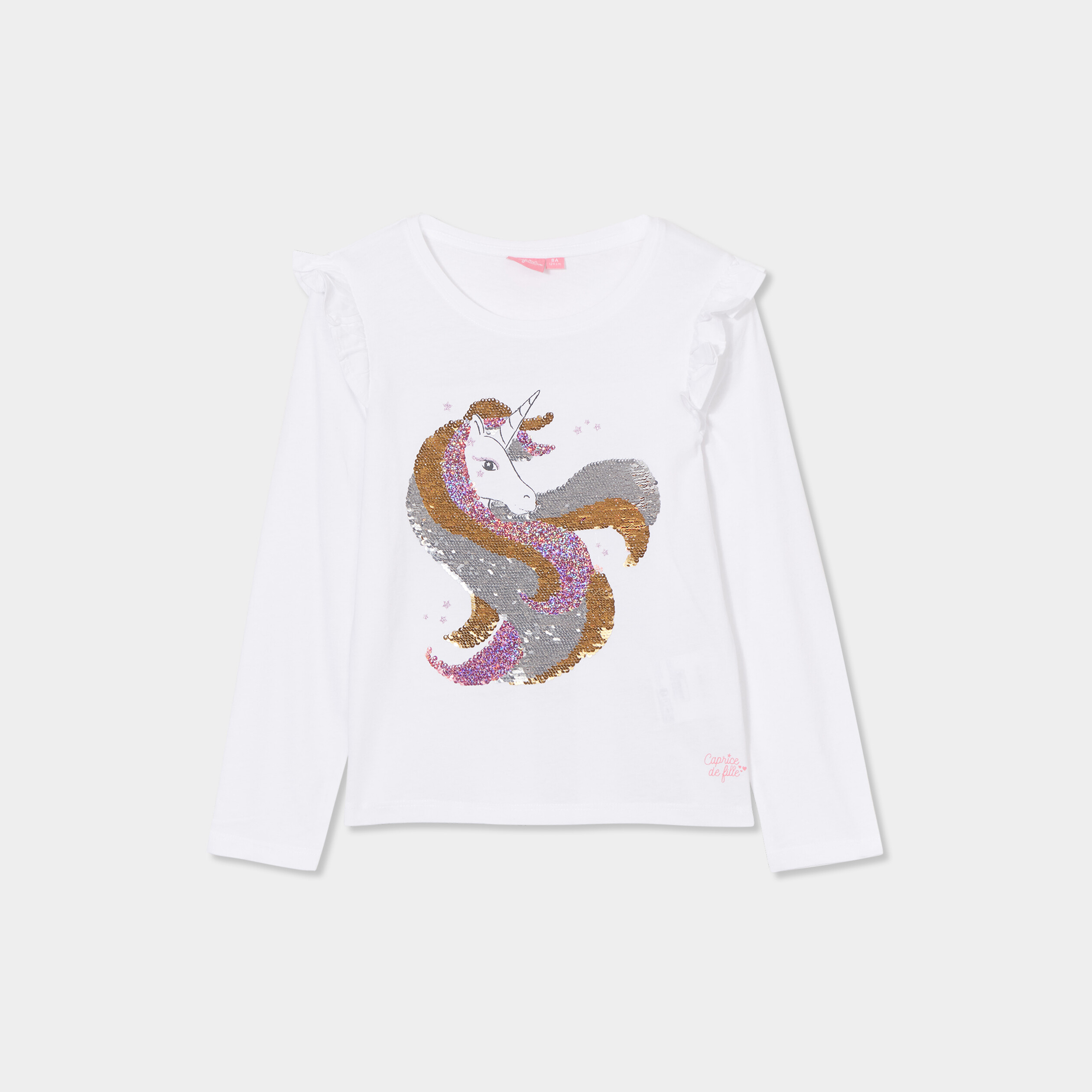 t shirt a sequins et volants coton ivoire fille T-shirt à sequins et volants coton ivoire fille