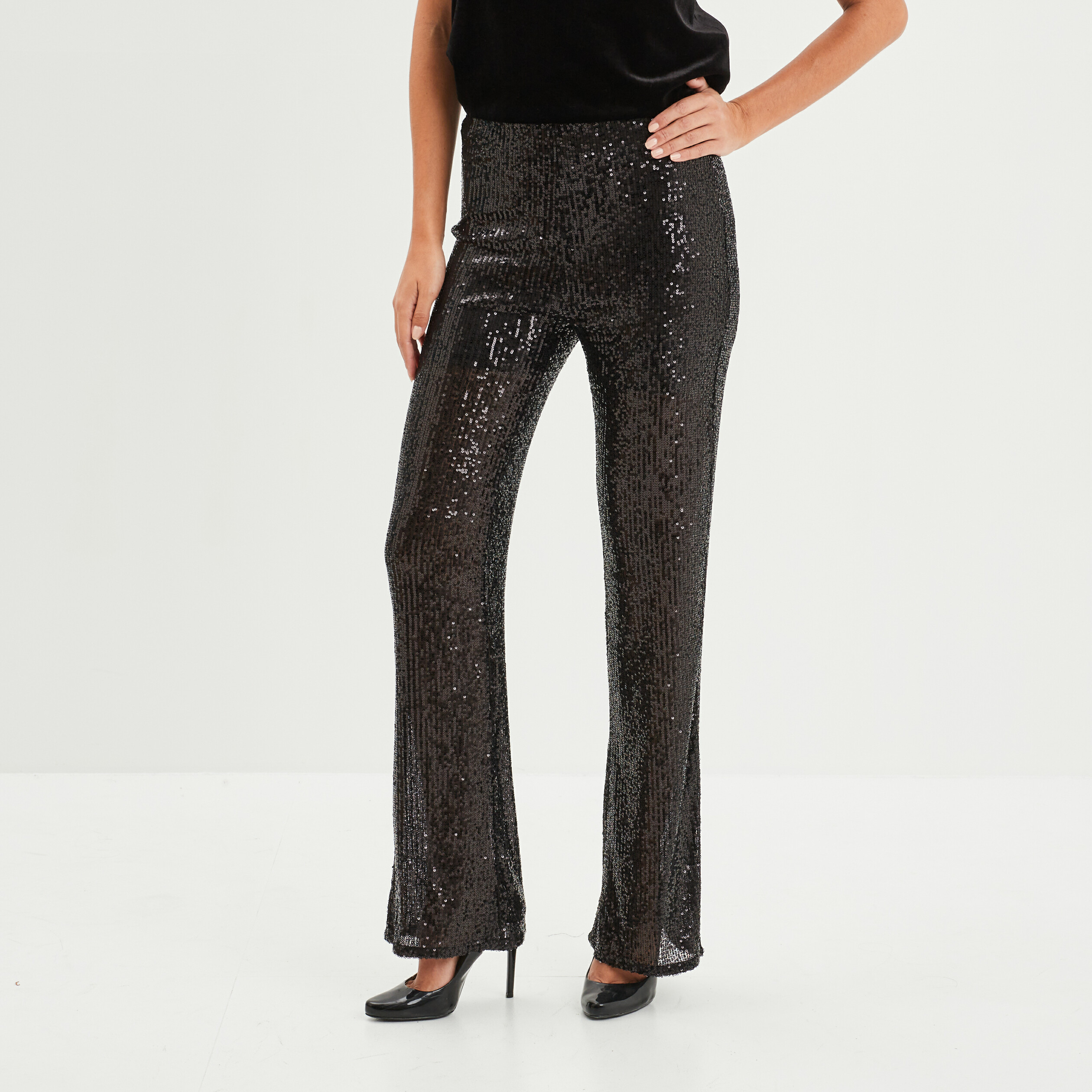 pantalon bootcut a sequins noir femme Pantalon bootcut à sequins noir femme