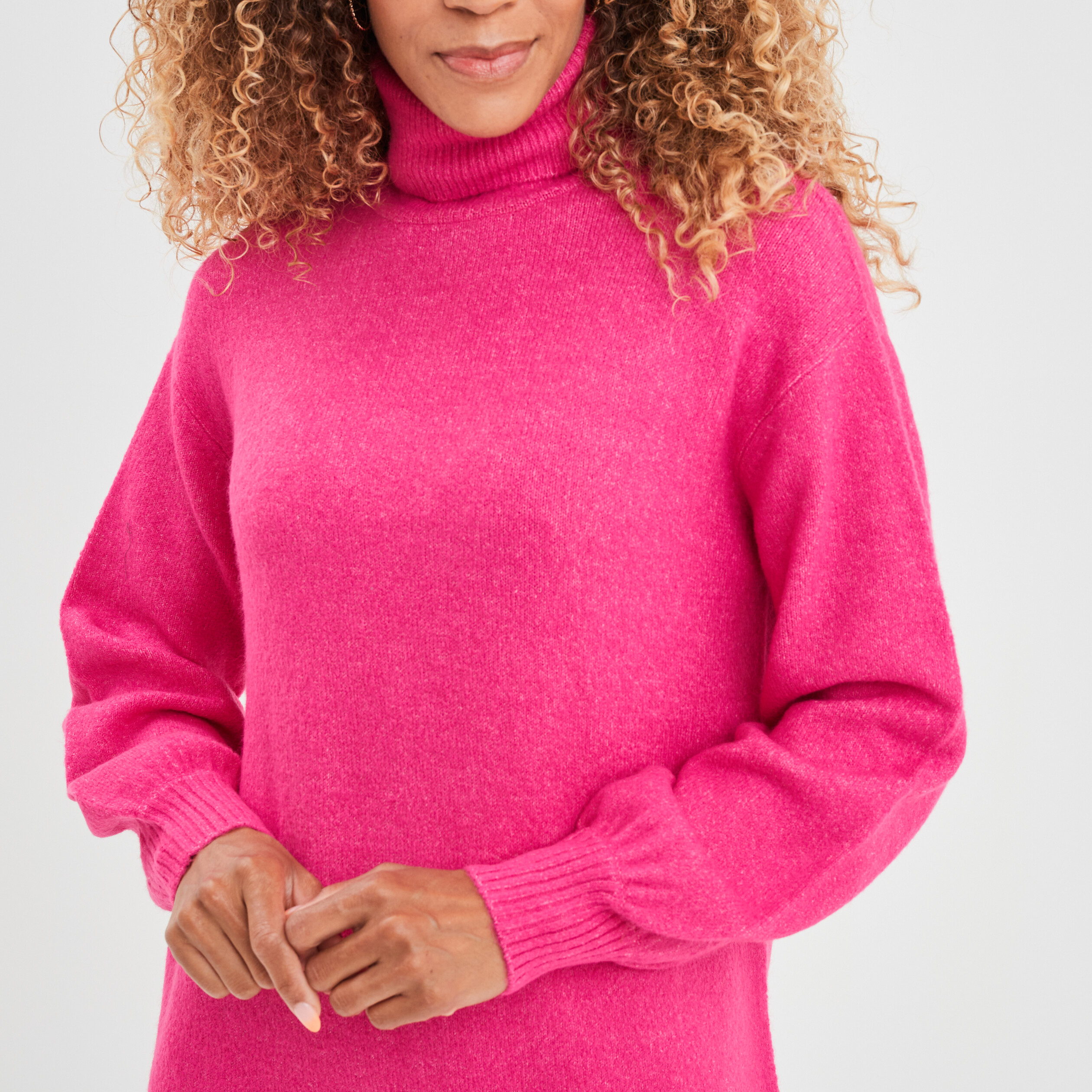 Pull col on sale roulé rose femme