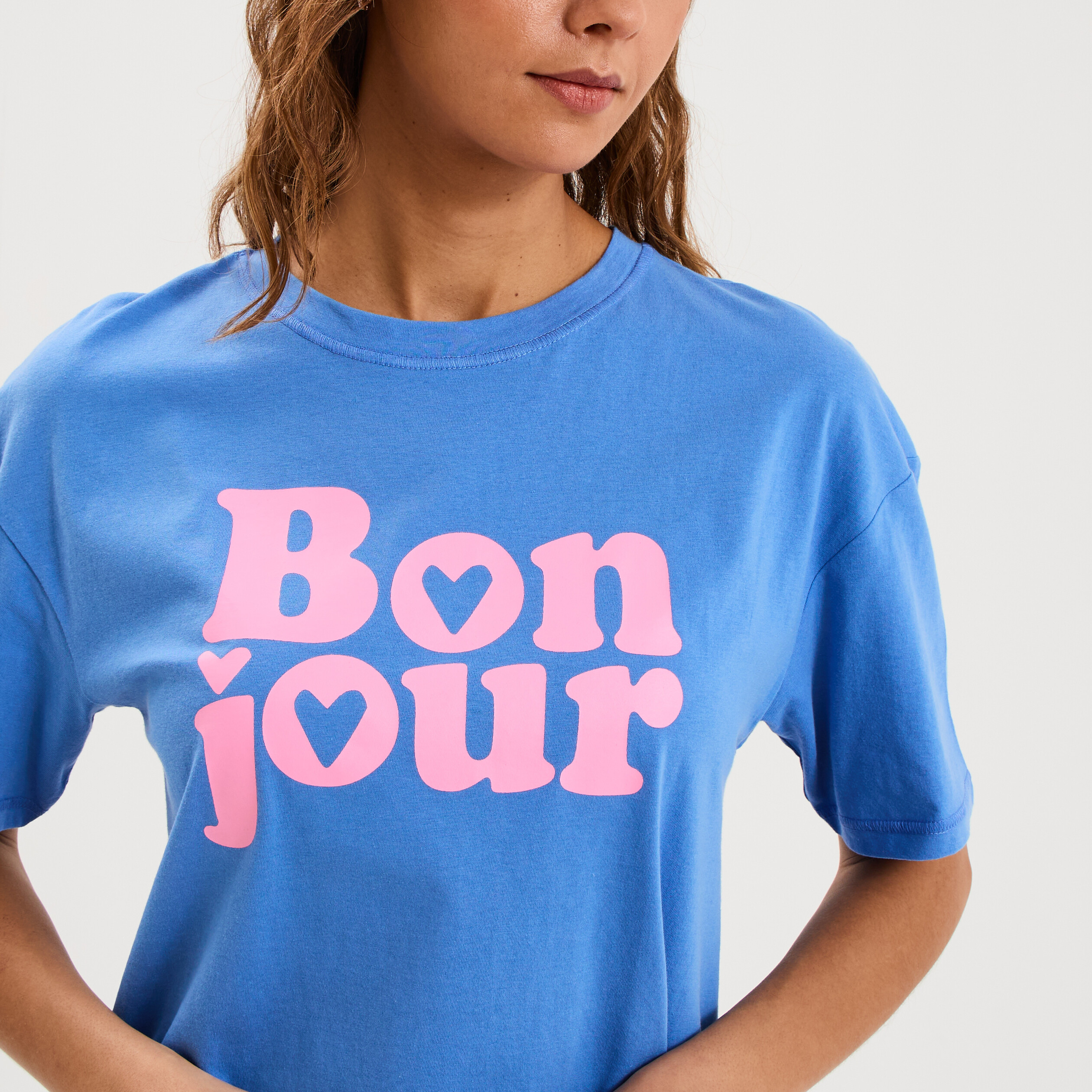 Chemise de nuit coton manches courtes bleu electrique femme