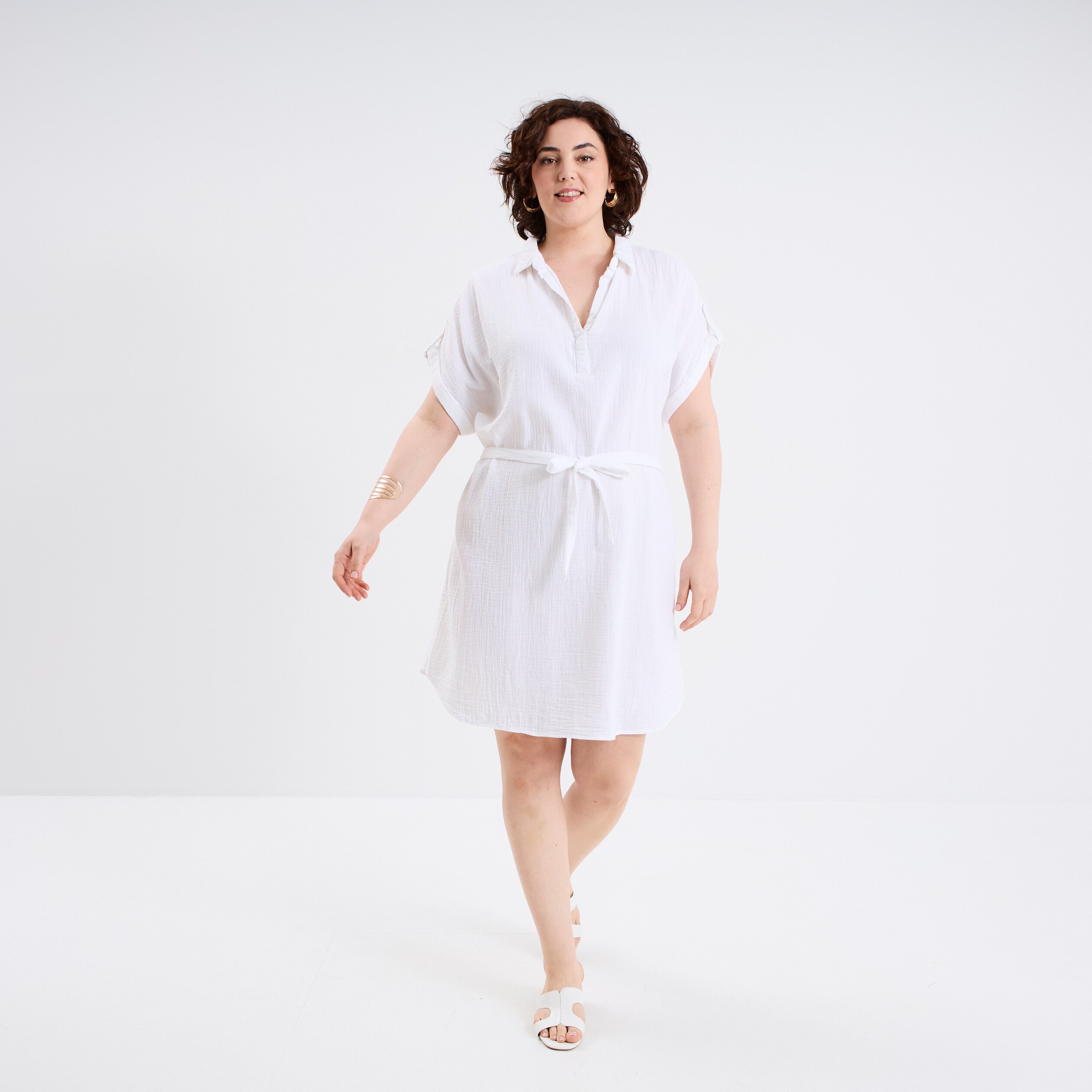 robe manches courtes en gaze de coton blanc femmegt Robe manches courtes en gaze de coton blanc femme grande taille