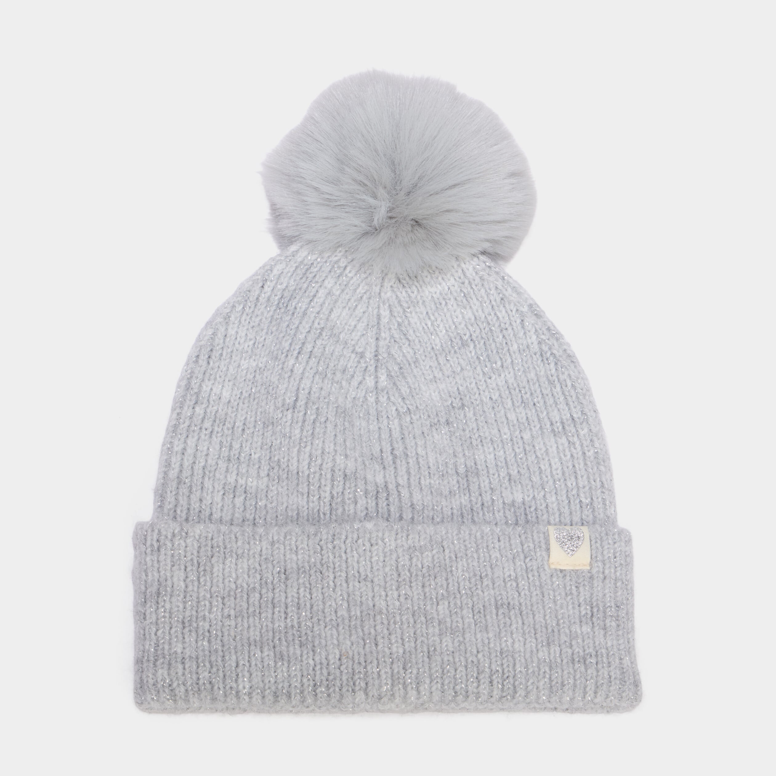 Bonnet &agrave; pompon fausse fourrure gris fille