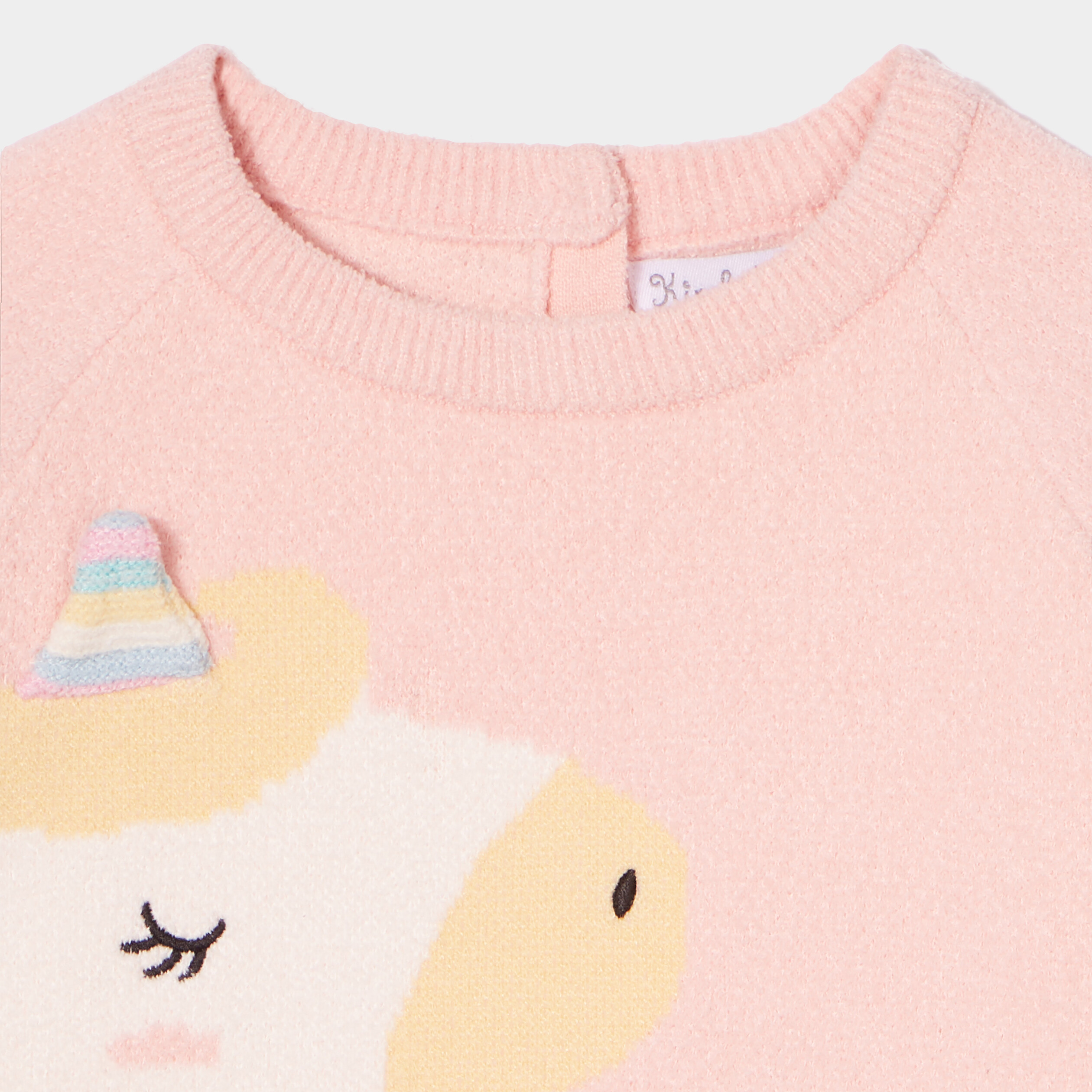 Pull fantaisie col rond manches longues rose clair bébé fille