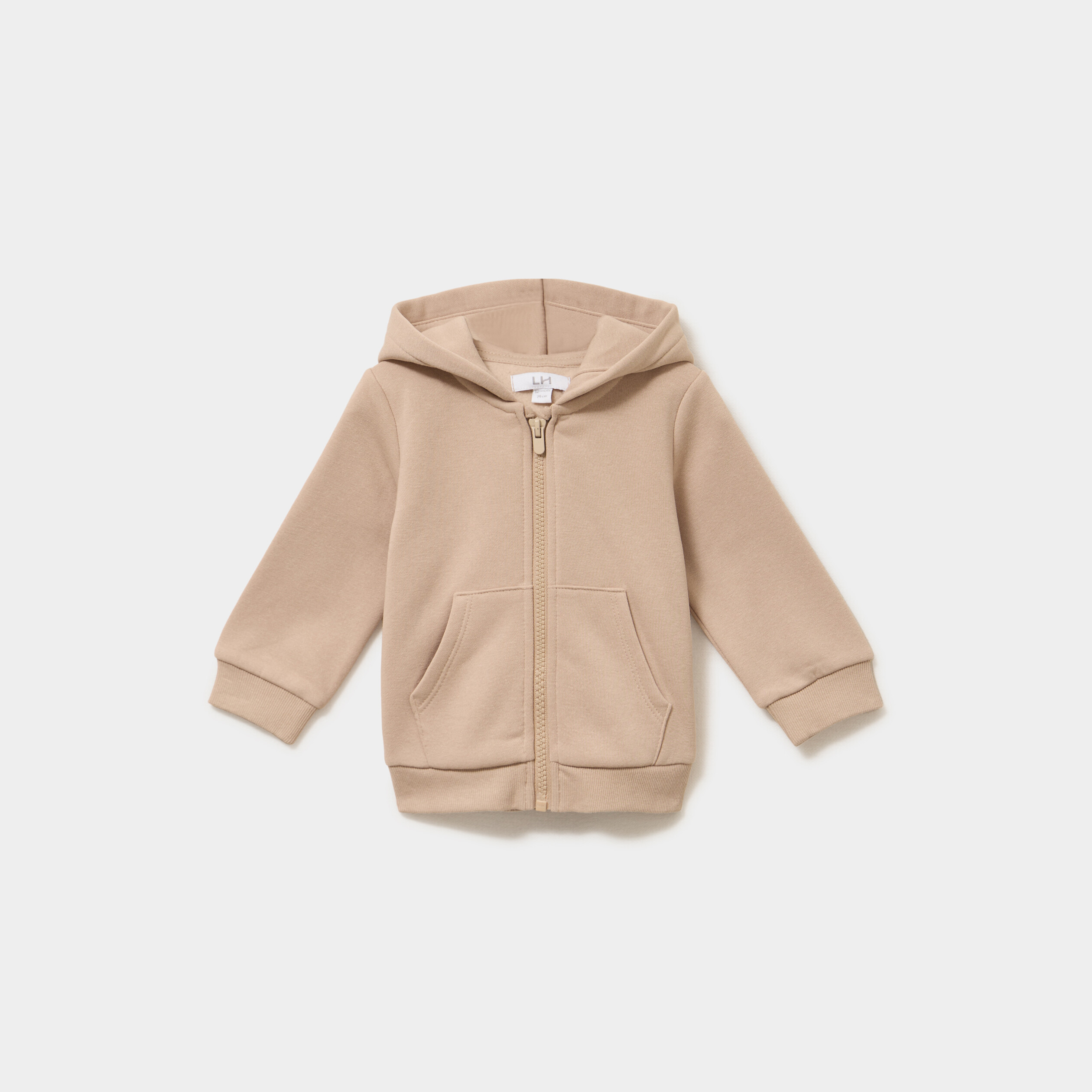Sweat zipp&eacute; molletonn&eacute; &agrave; capuche sable b&eacute;b&eacute; gar&ccedil;on