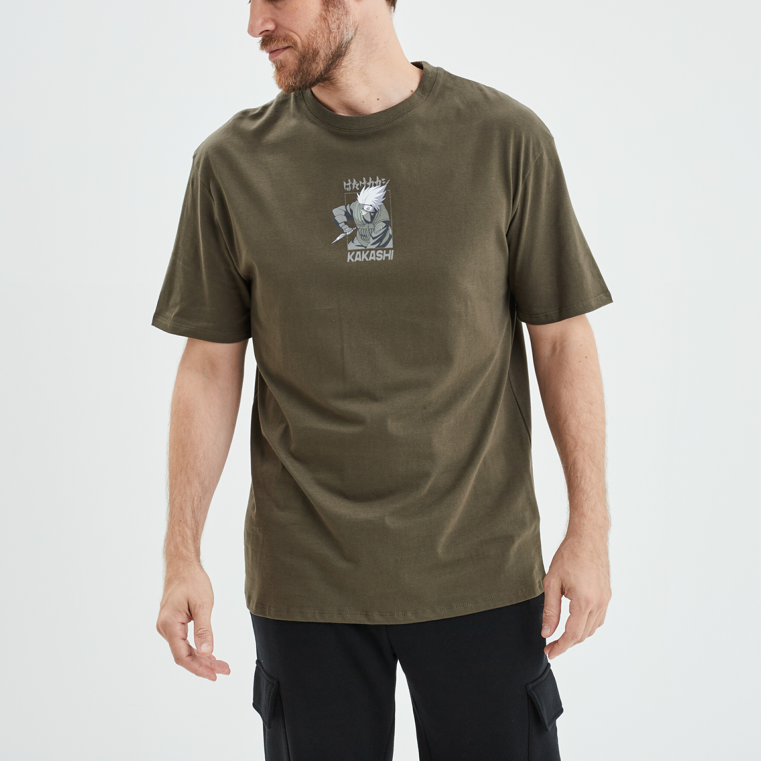 t shirt manches courtes kakashi naruto vert kaki homme T-shirt manches courtes Kakashi Naruto vert kaki homme