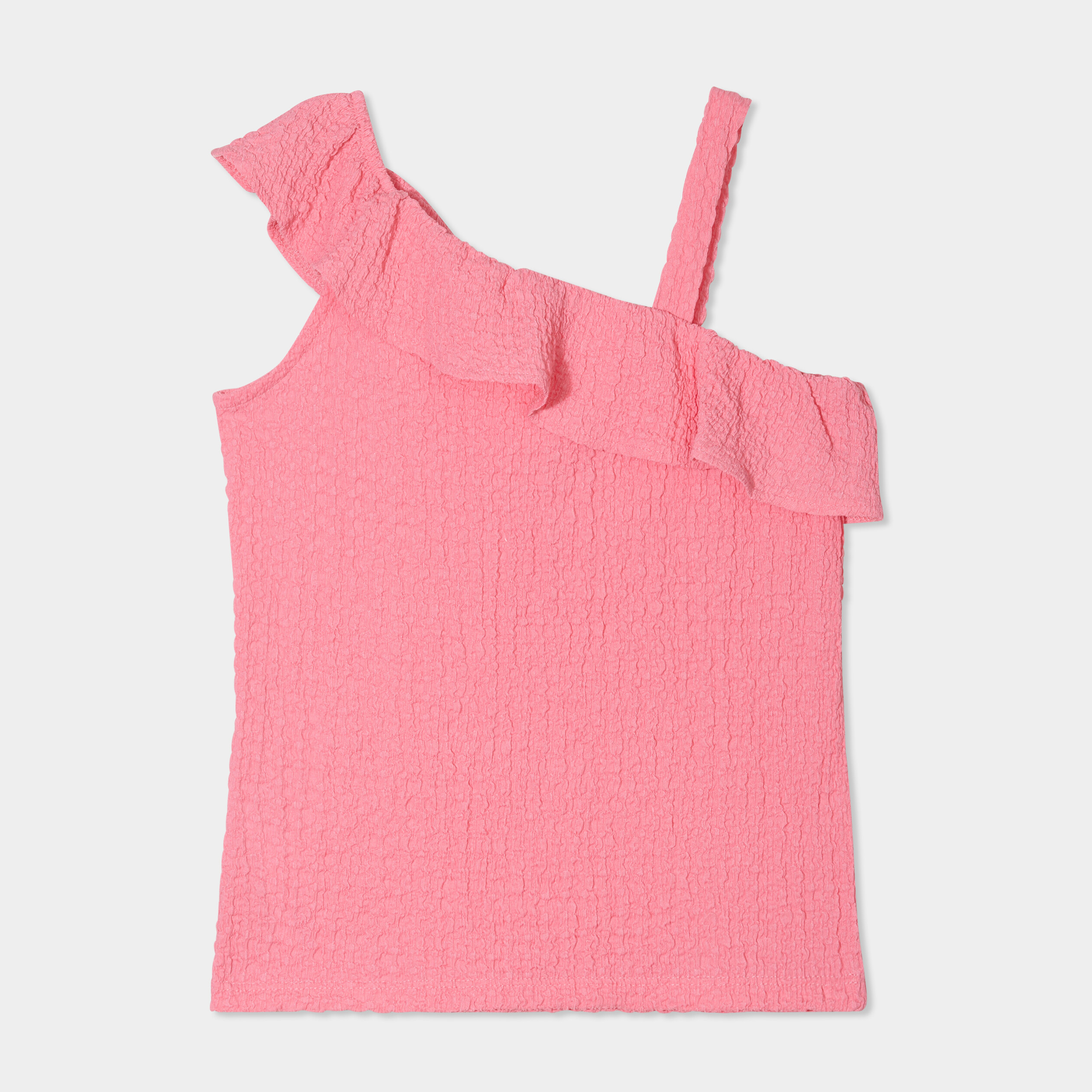 debardeur asymetrique a volants rose fille Débardeur asymétrique à volants rose fille