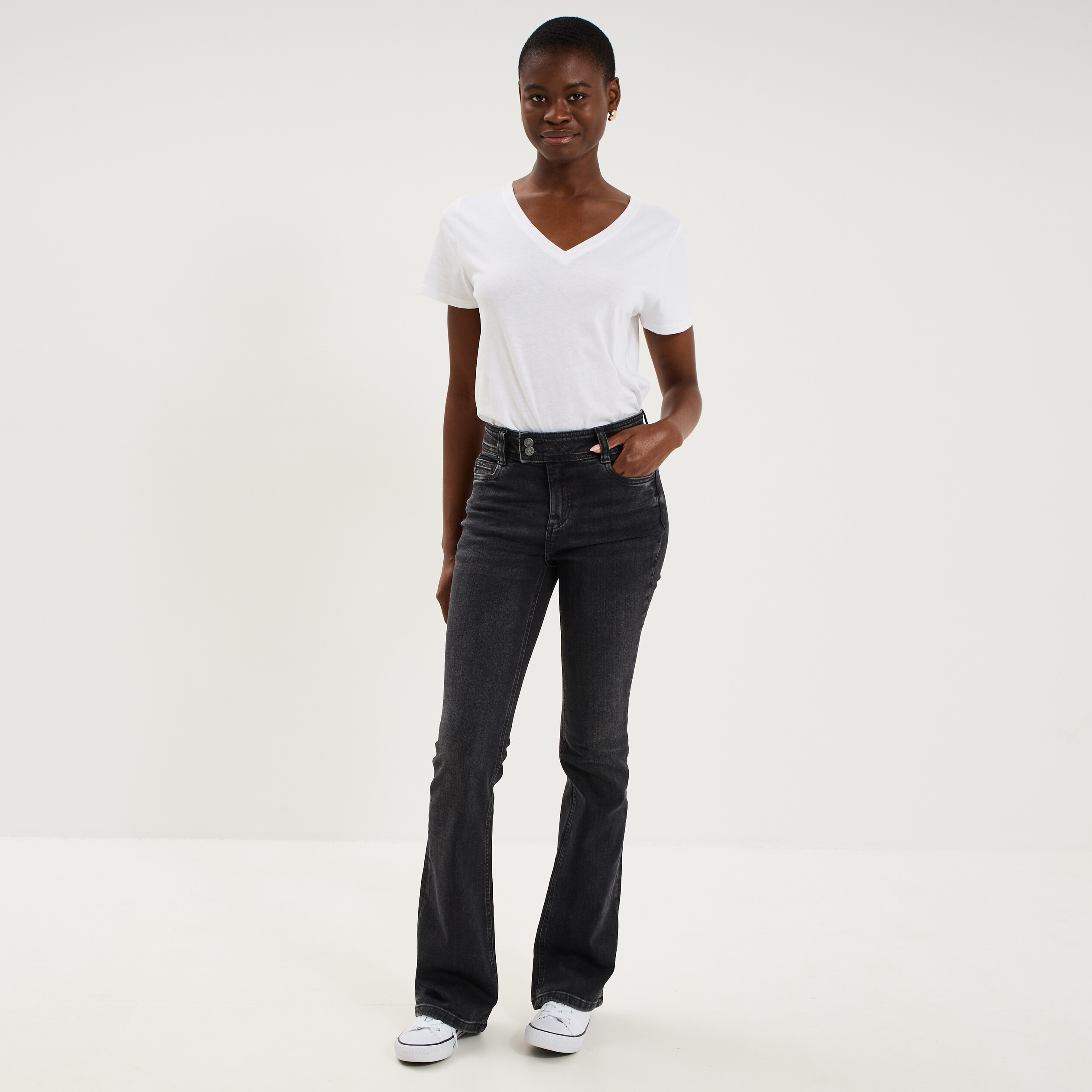 Jean flare taille basse denim noir femme