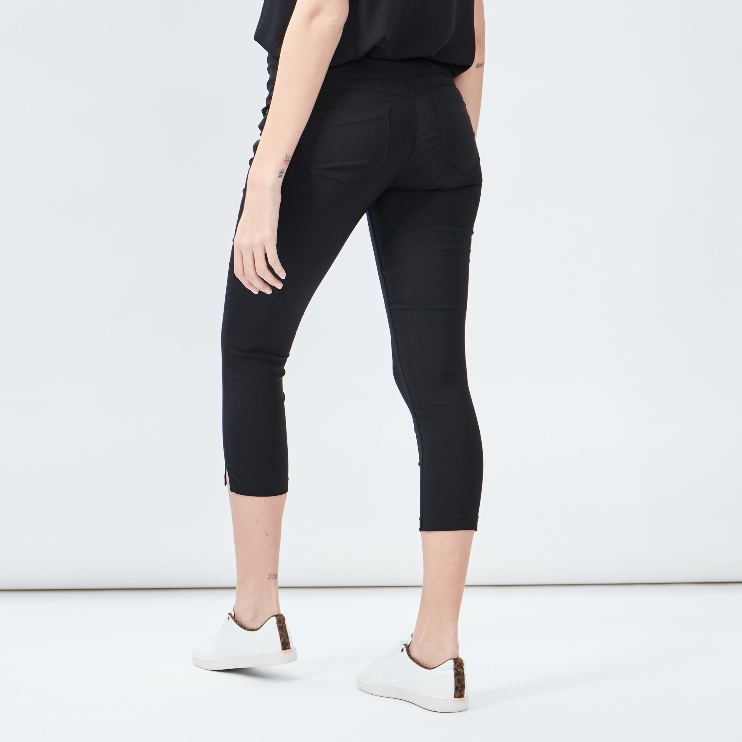 pantacourt slim taille haute noir femme Pantacourt slim taille haute noir femme