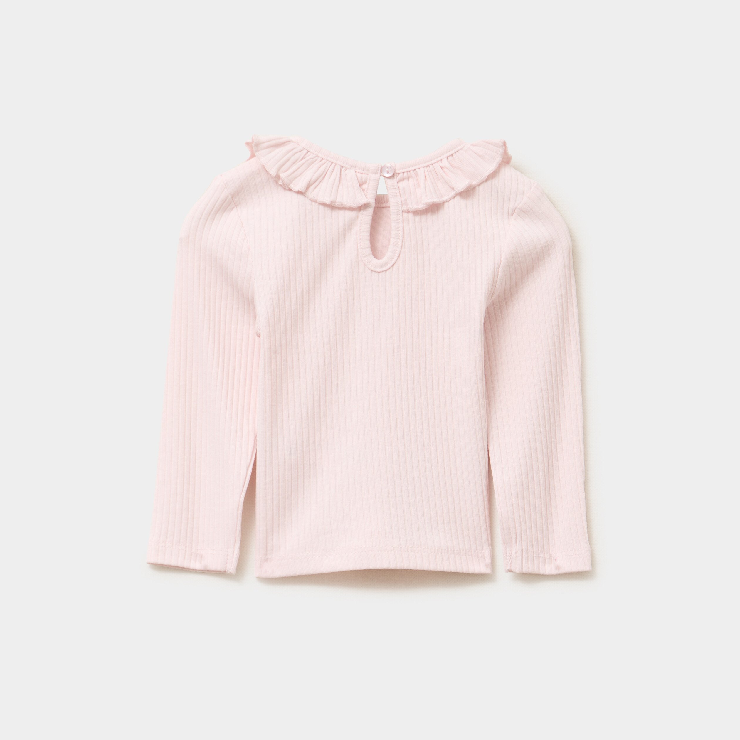 t shirt cotele col a volants rose clair bebef T-shirt côtelé col à volants rose clair bébé fille