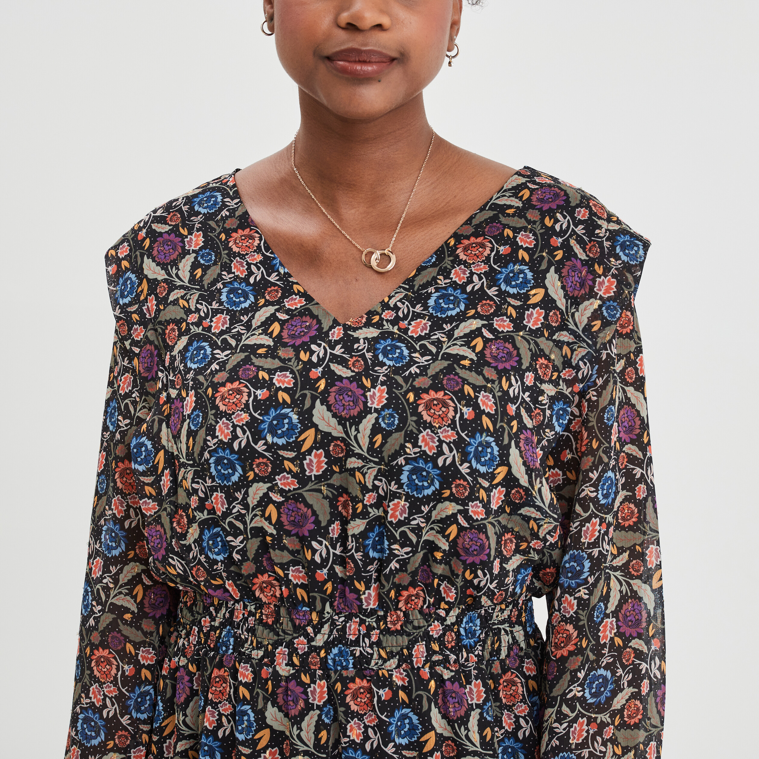 Robe vas e taille lastiqu e col en V multicolore femme