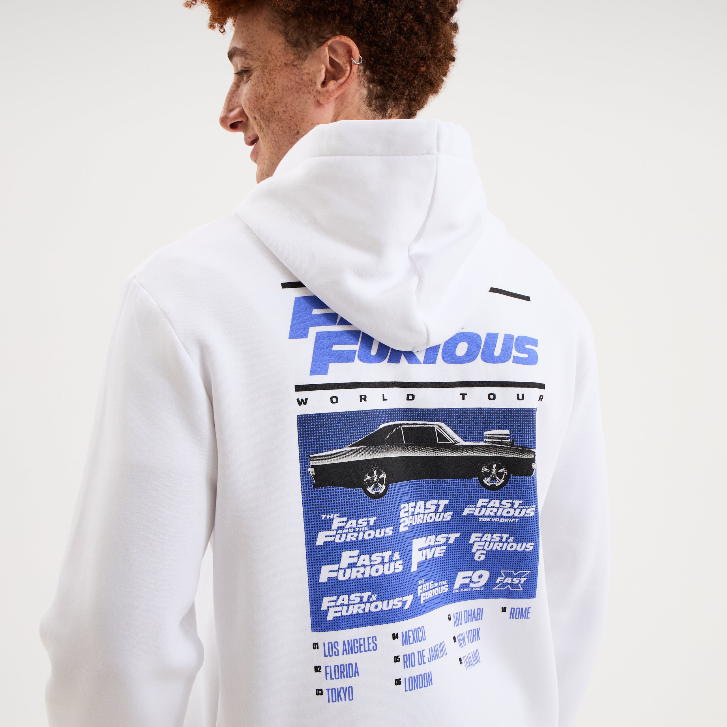 Sweat hoodie molleton Fast and Furious blanc homme
