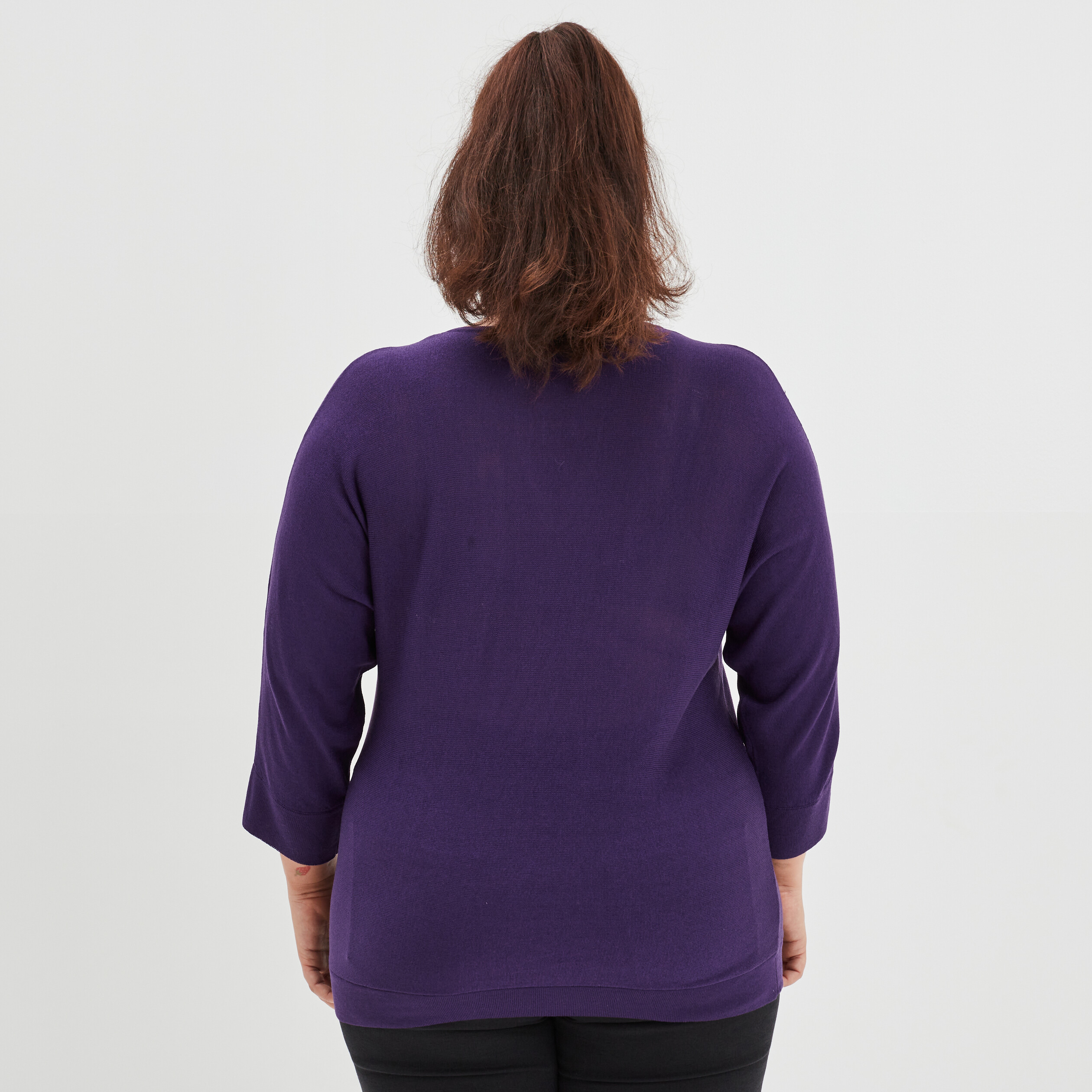 pull manches chauve souris detail bijou violet femmegt Pull manches chauve-souris détail bijou violet femme grande taille