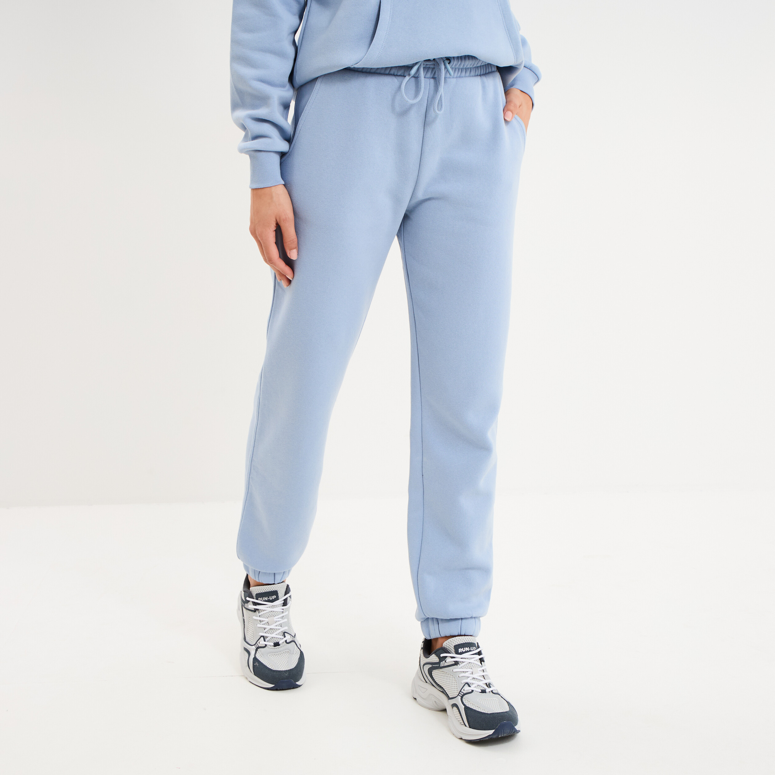 Pantalon jogging droit molleton bleu clair femme