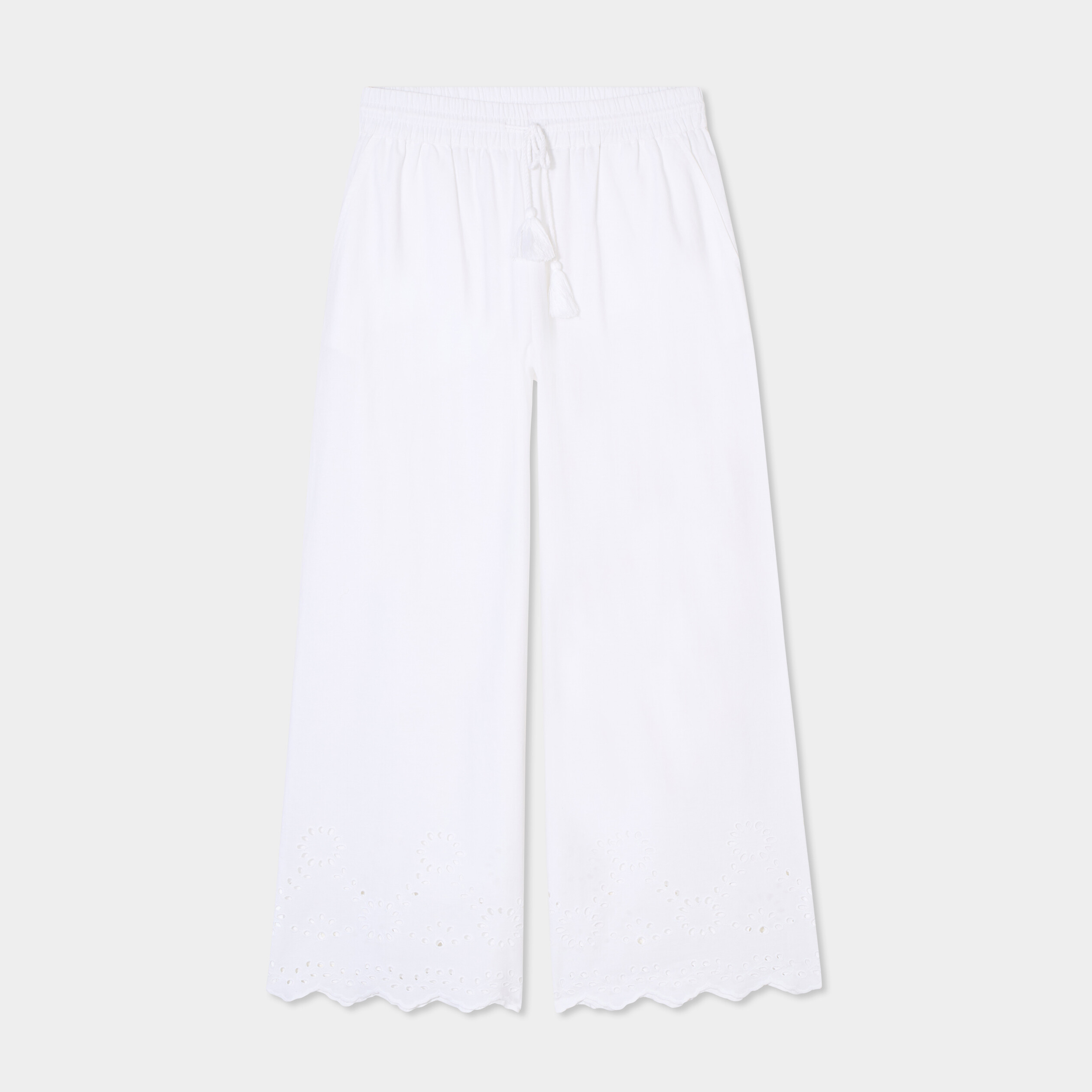 pantalon avec broderie anglaise blanc femme Pantalon avec broderie anglaise blanc femme