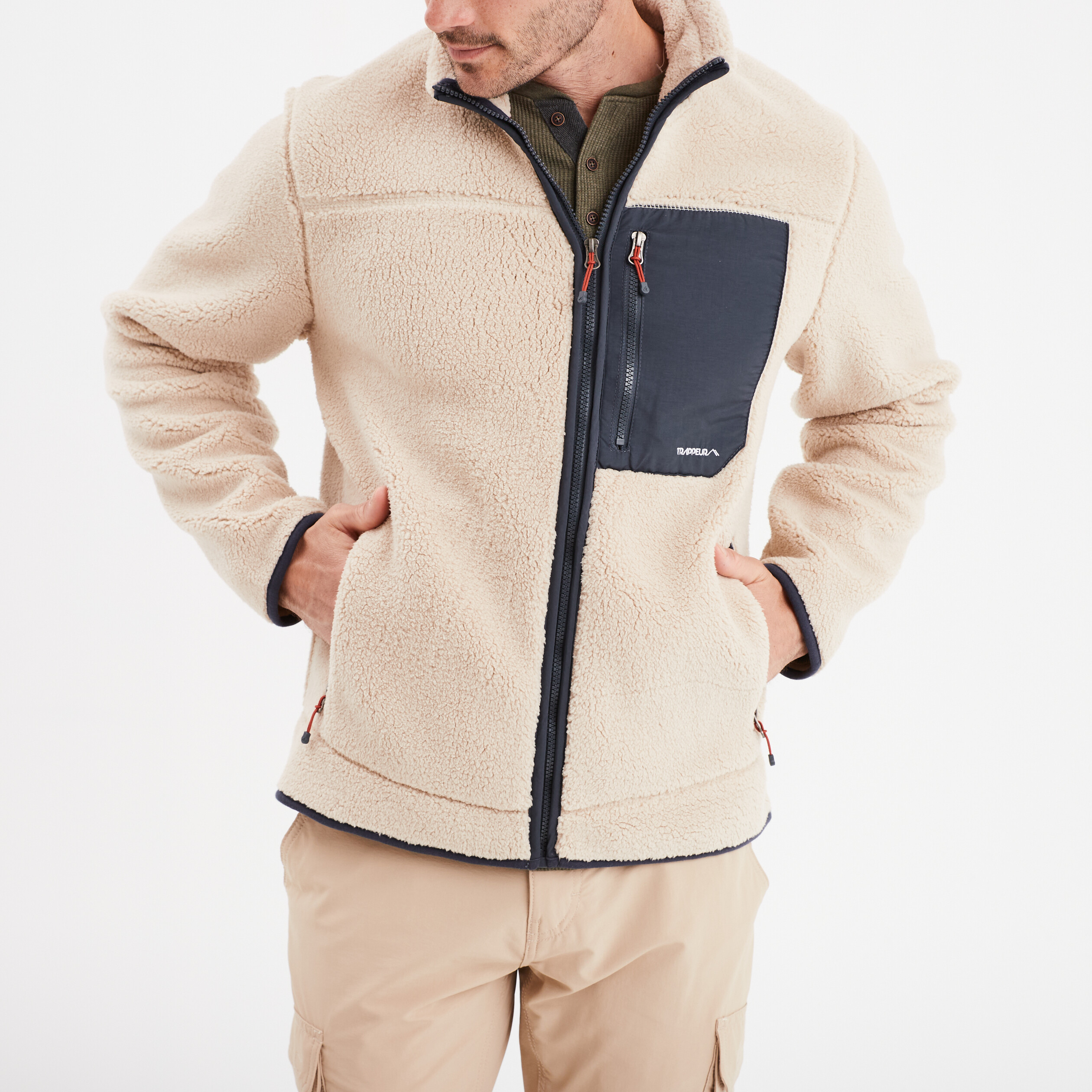 gilet effet sherpa zippe beige homme Gilet effet sherpa zippé beige homme